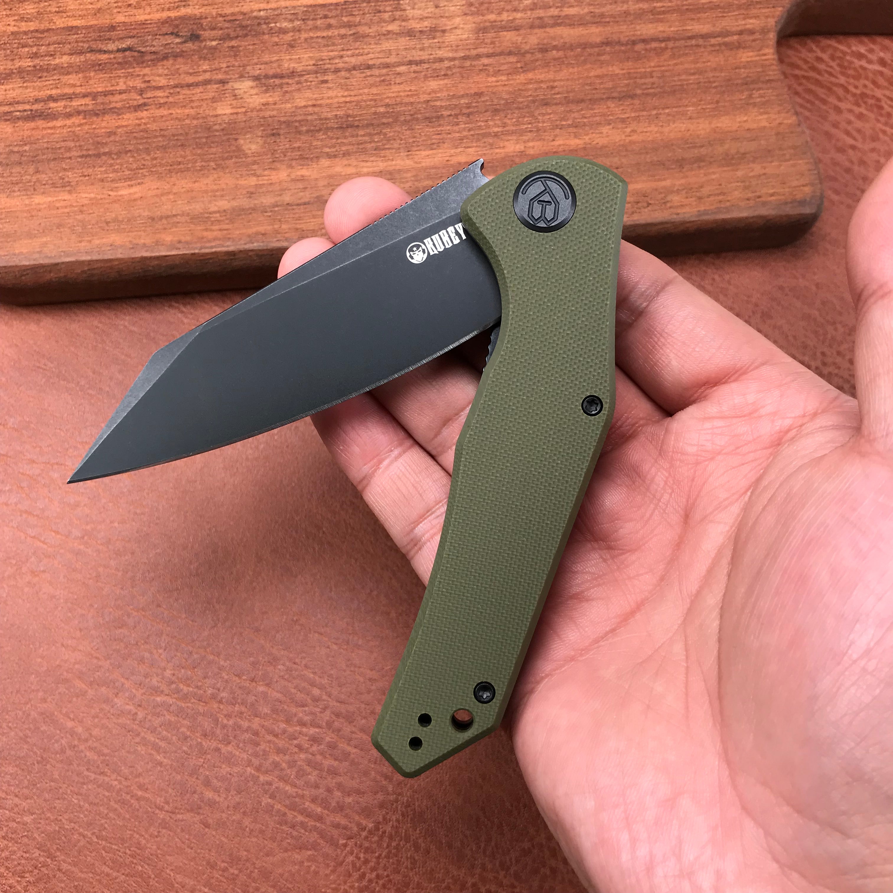 KUBEY KU158B Liner Lock Flipper Folding Knife Green G10 Handle 3.82" Black Titanium Coated D2