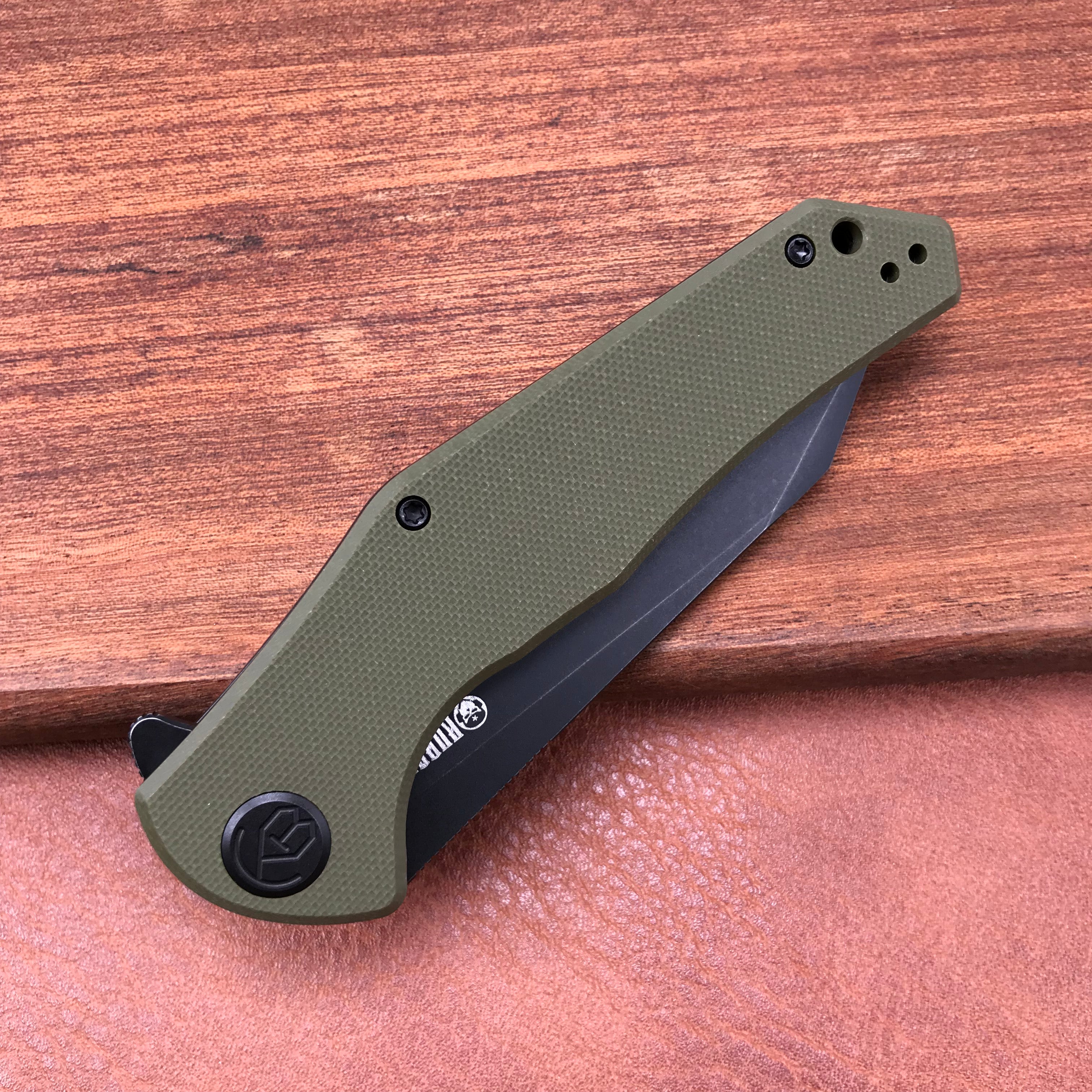 KUBEY KU158B Liner Lock Flipper Folding Knife Green G10 Handle 3.82" Black Titanium Coated D2