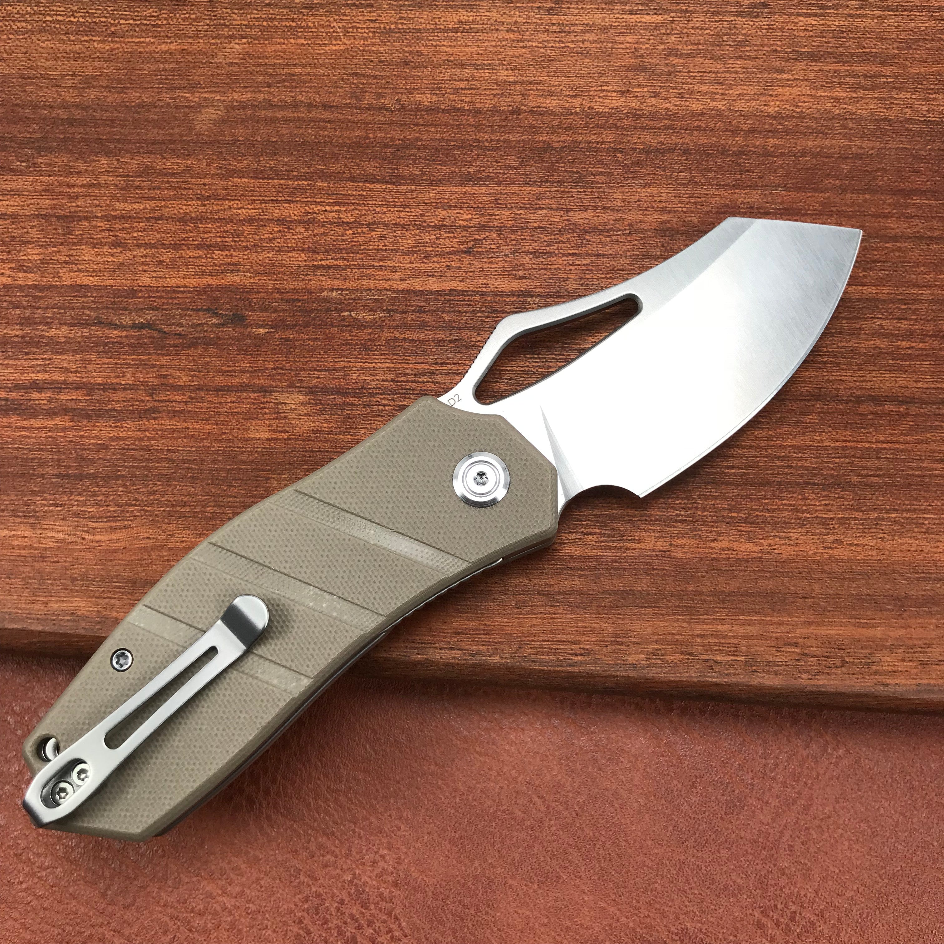 KUBEY KU335B Liner Lock Flipper Folding Knife Tan G10 Handle 2.95" Satin D2