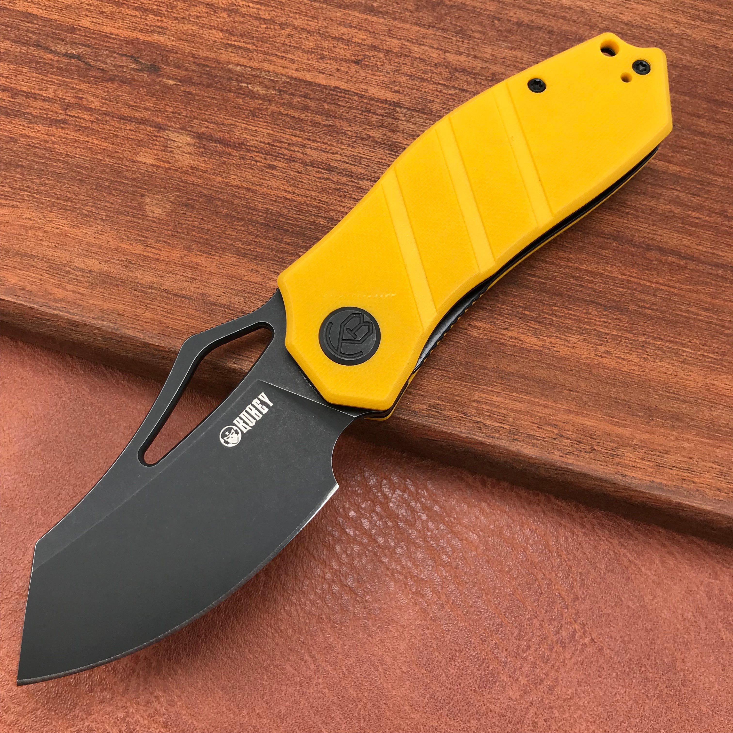 KUBEY KU335C EDC Folding Knife Yellow G10 Handle 2.95" Black Stone Wash D2