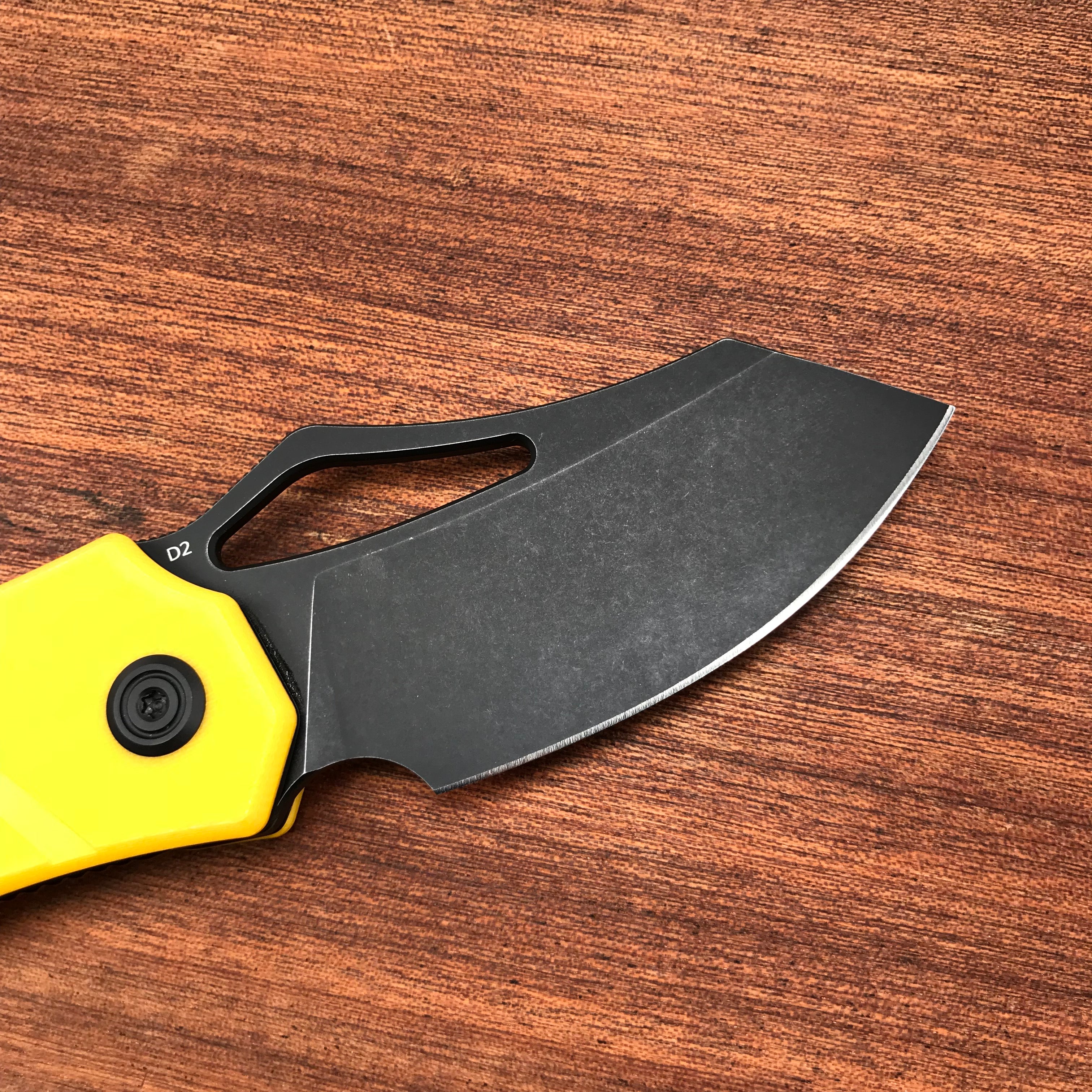 KUBEY KU335C EDC Folding Knife Yellow G10 Handle 2.95" Black Stone Wash D2