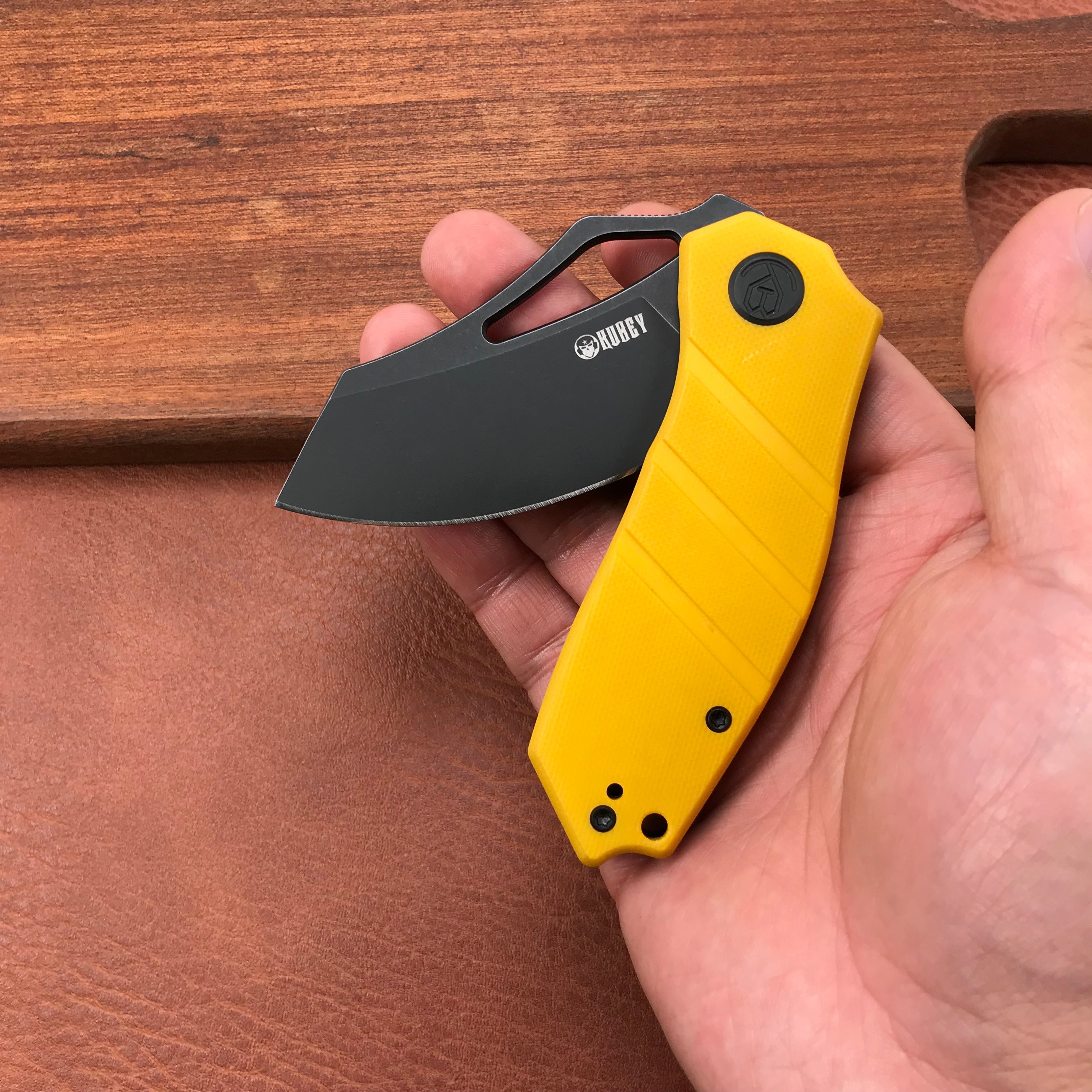 KUBEY KU335C EDC Folding Knife Yellow G10 Handle 2.95" Black Stone Wash D2