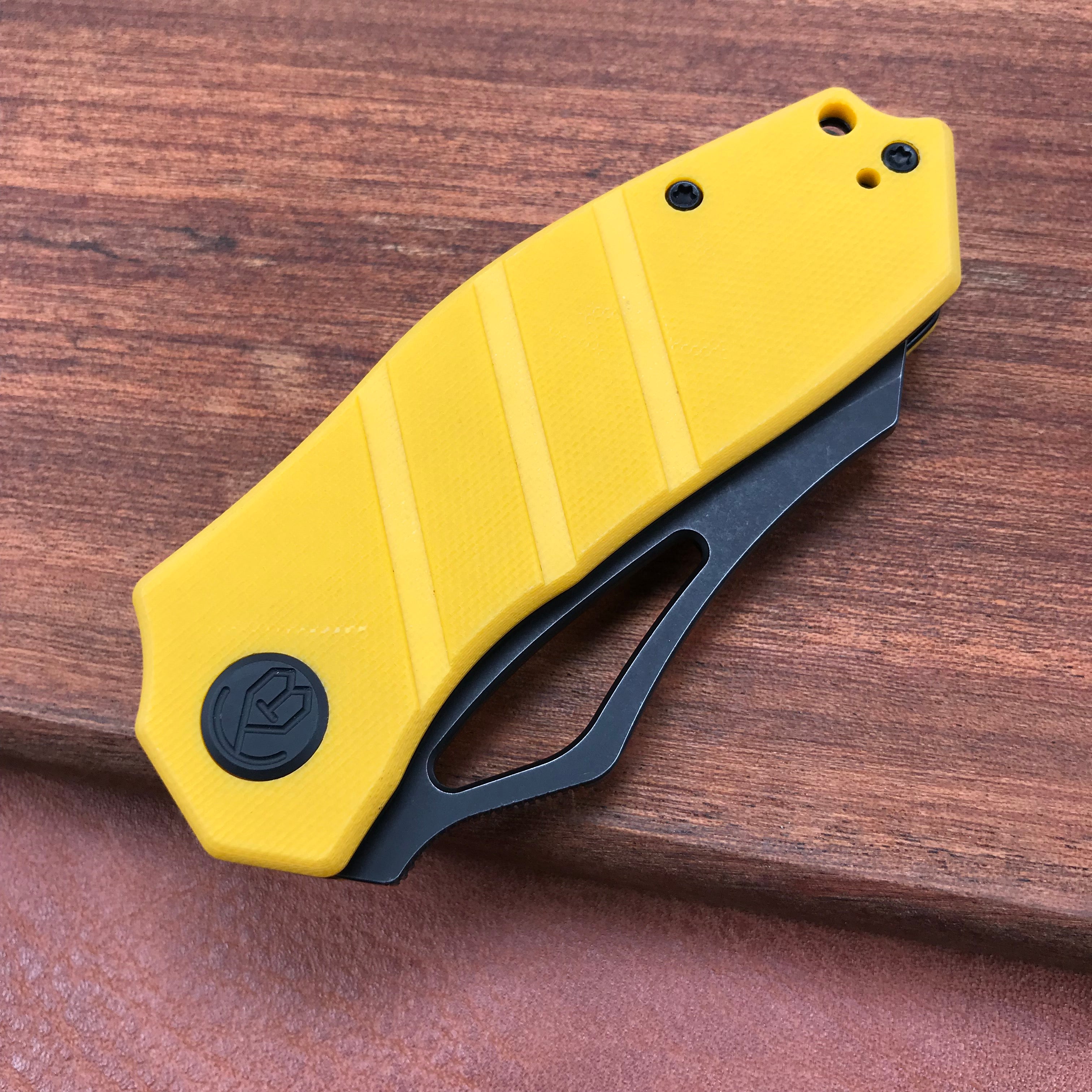 KUBEY KU335C EDC Folding Knife Yellow G10 Handle 2.95" Black Stone Wash D2