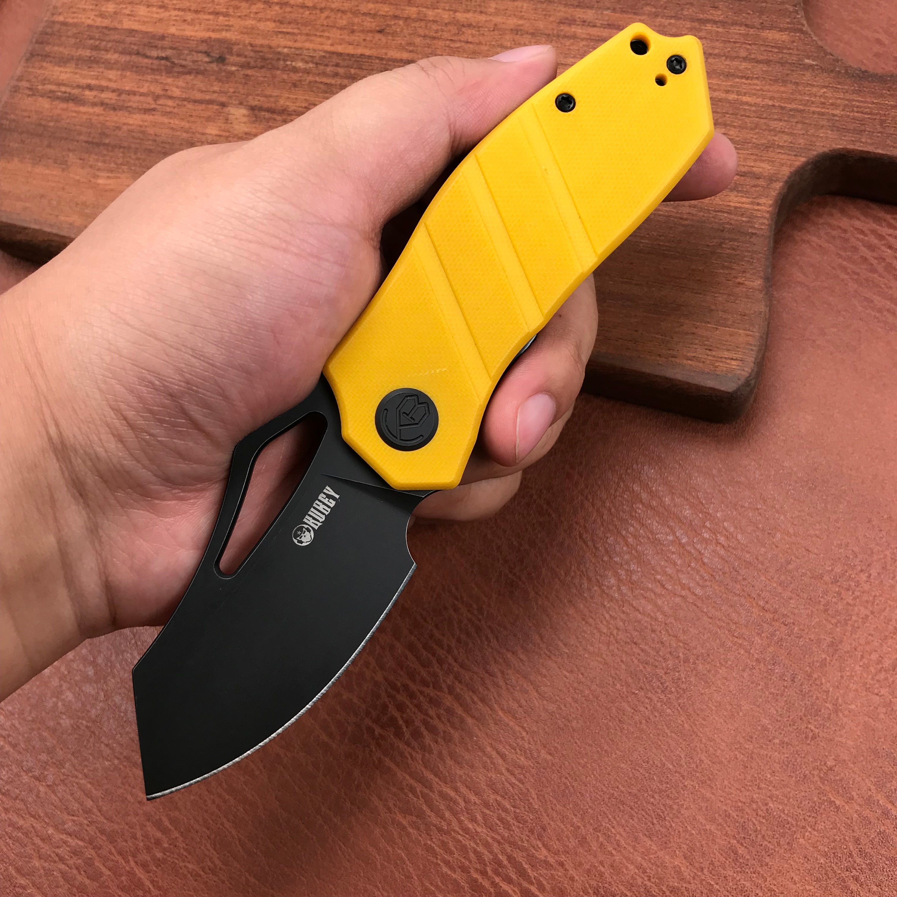 KUBEY KU335C EDC Folding Knife Yellow G10 Handle 2.95" Black Stone Wash D2