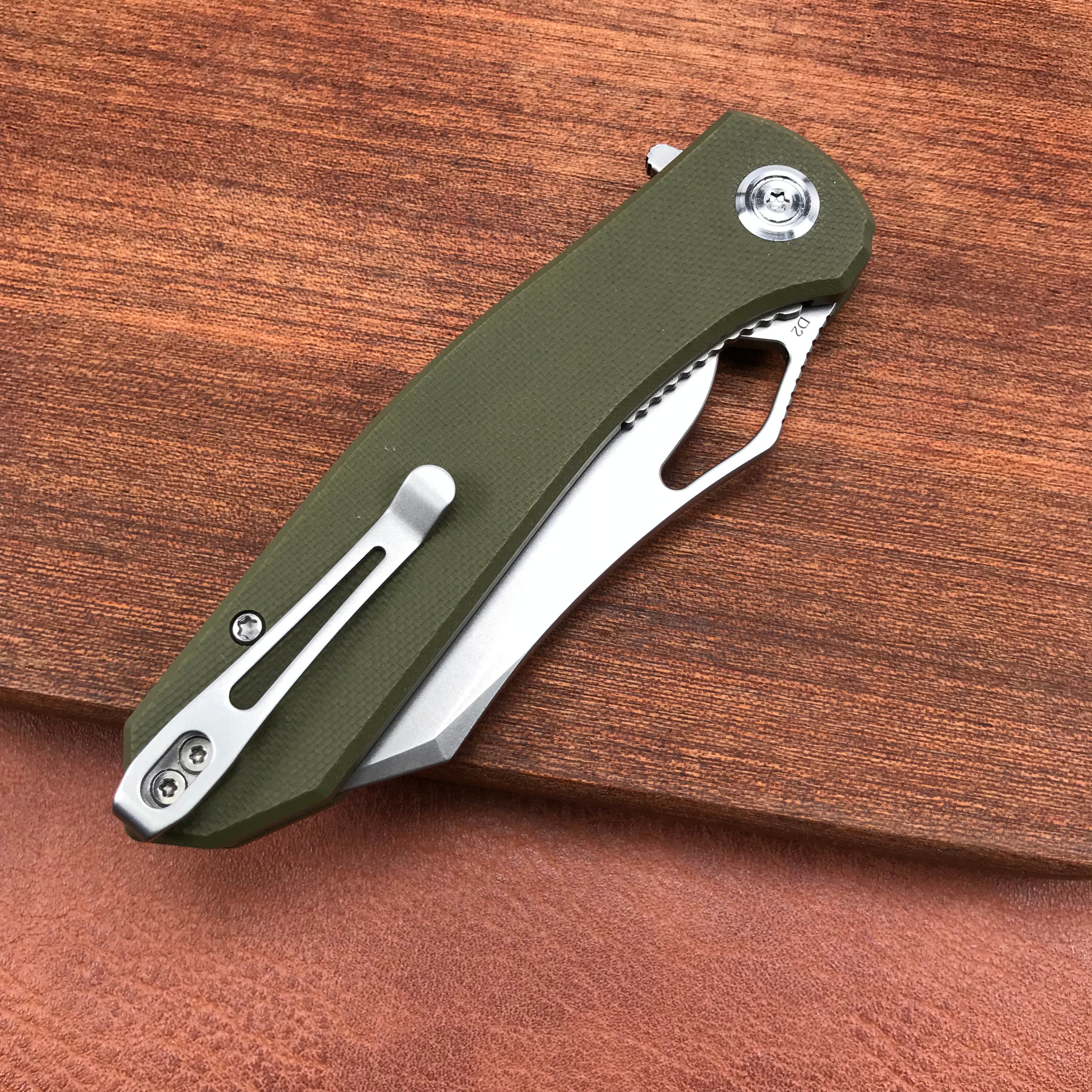 KUBEY KU310C  Drake  Green  G10 Handle D2 Blade Folding Knife EDC Outdoor 3.46" Blasted Stonewashed D2