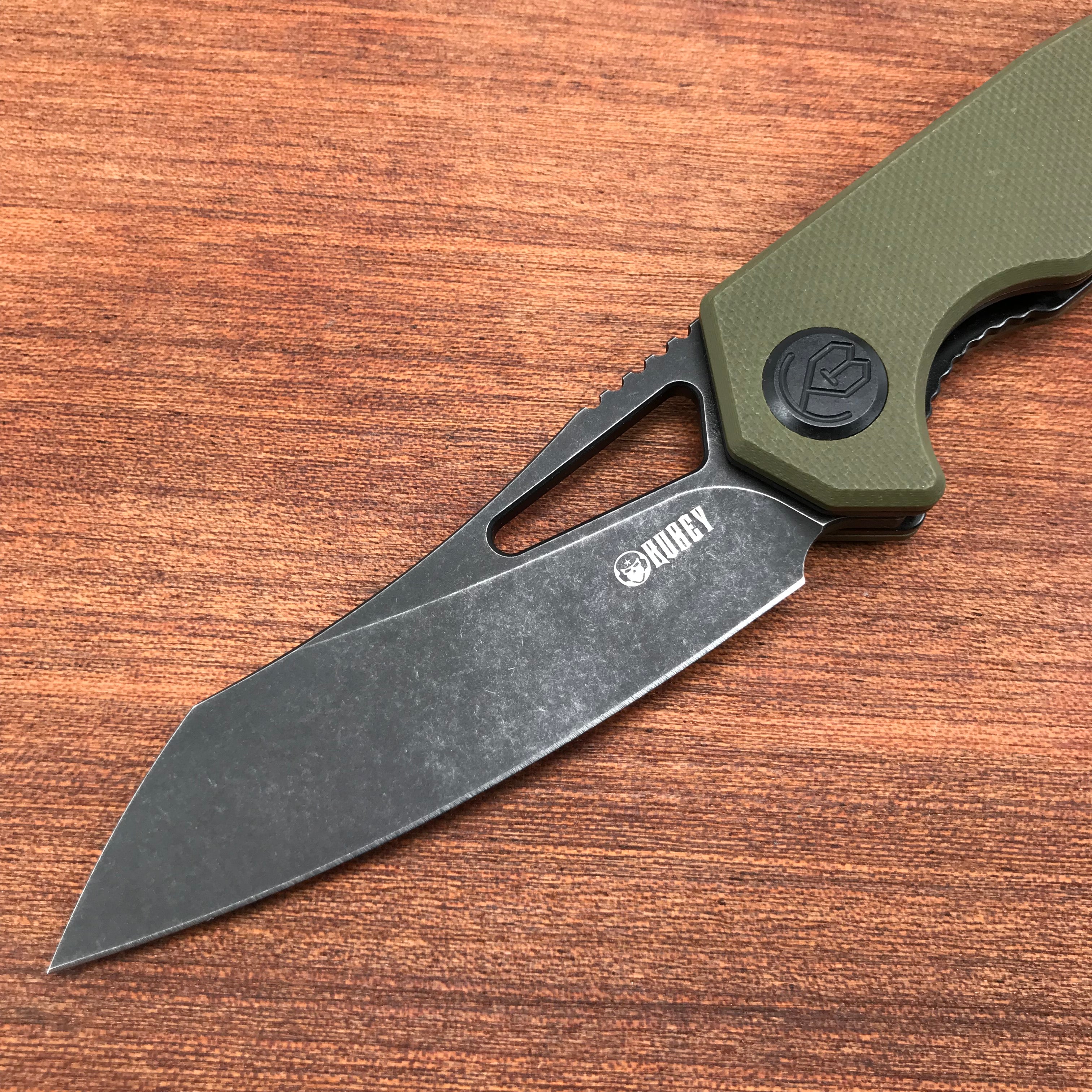 KUBEY  KU291E Vagrant Liner Lock Folding Knife green G10 Handle (3.1" Dark Stonewashed AUS-10)