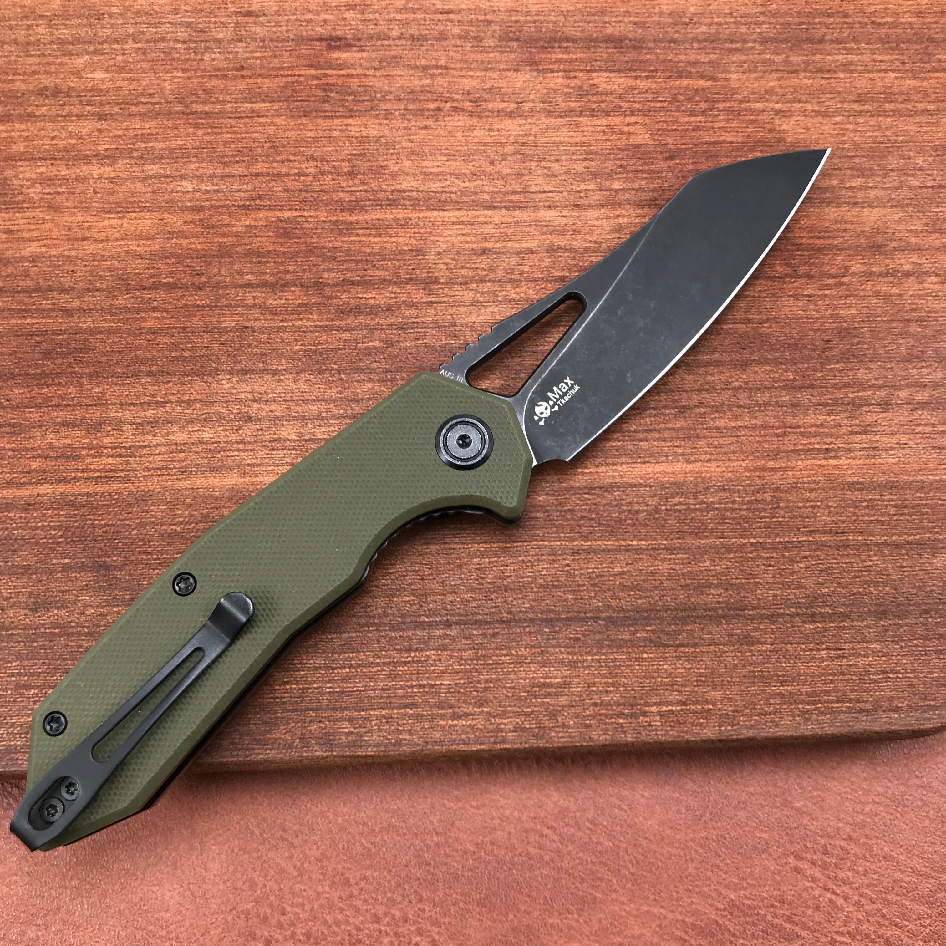 KUBEY  KU291E Vagrant Liner Lock Folding Knife green G10 Handle (3.1" Dark Stonewashed AUS-10)