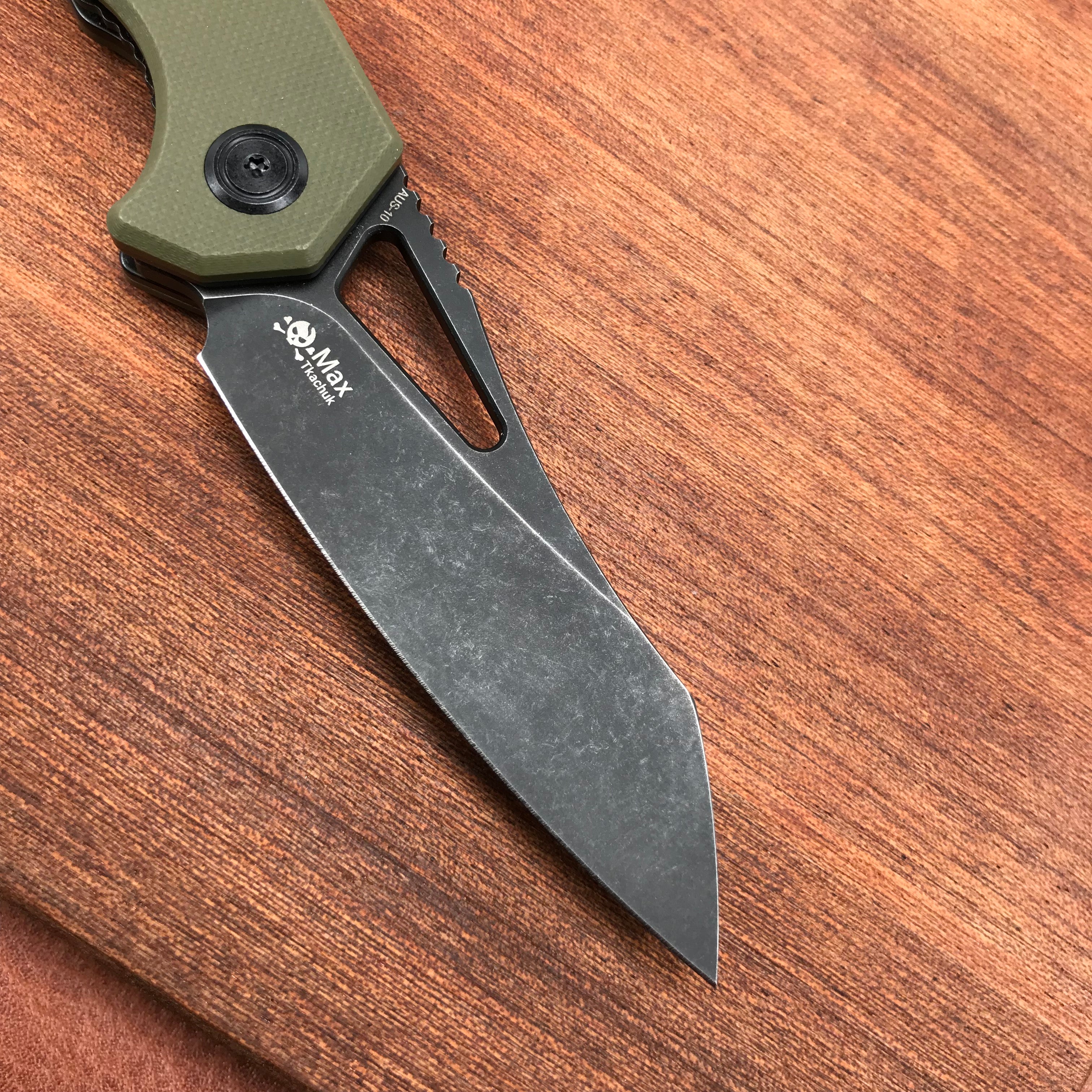 KUBEY  KU291E Vagrant Liner Lock Folding Knife green G10 Handle (3.1" Dark Stonewashed AUS-10)