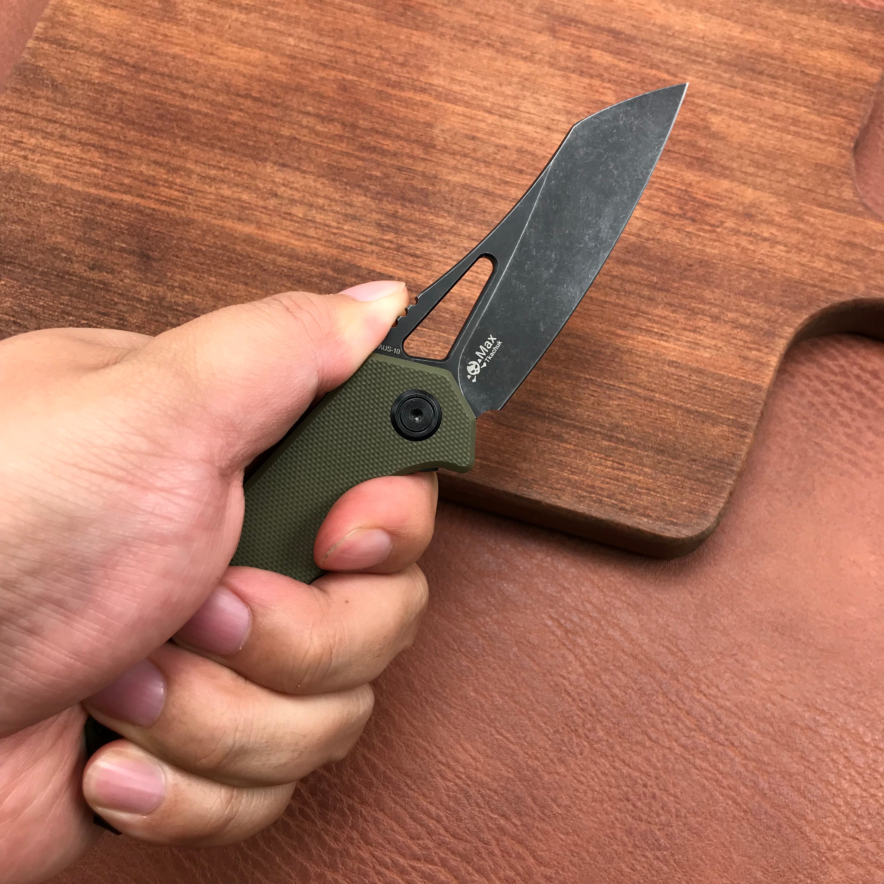 KUBEY  KU291E Vagrant Liner Lock Folding Knife green G10 Handle (3.1" Dark Stonewashed AUS-10)