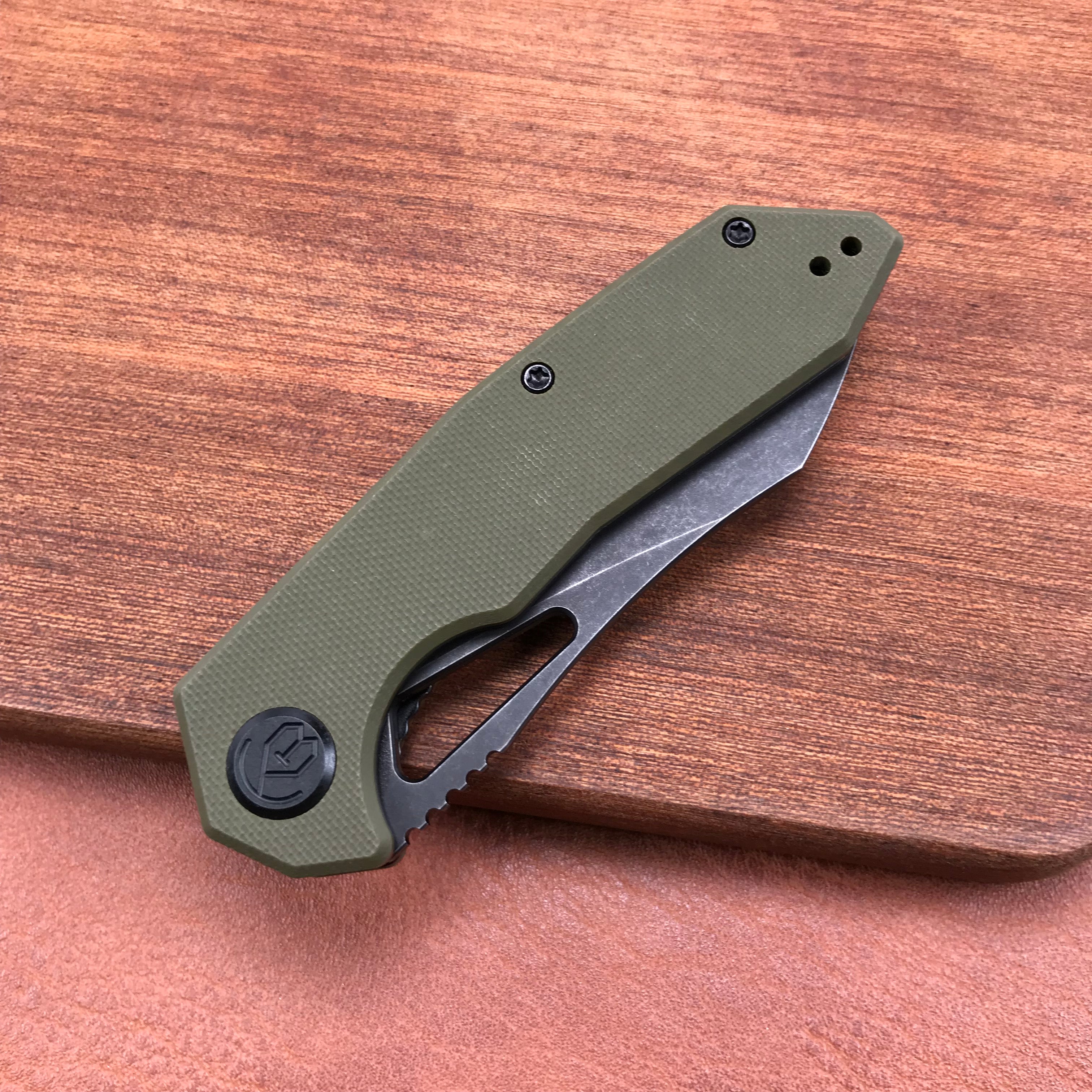 KUBEY  KU291E Vagrant Liner Lock Folding Knife green G10 Handle (3.1" Dark Stonewashed AUS-10)