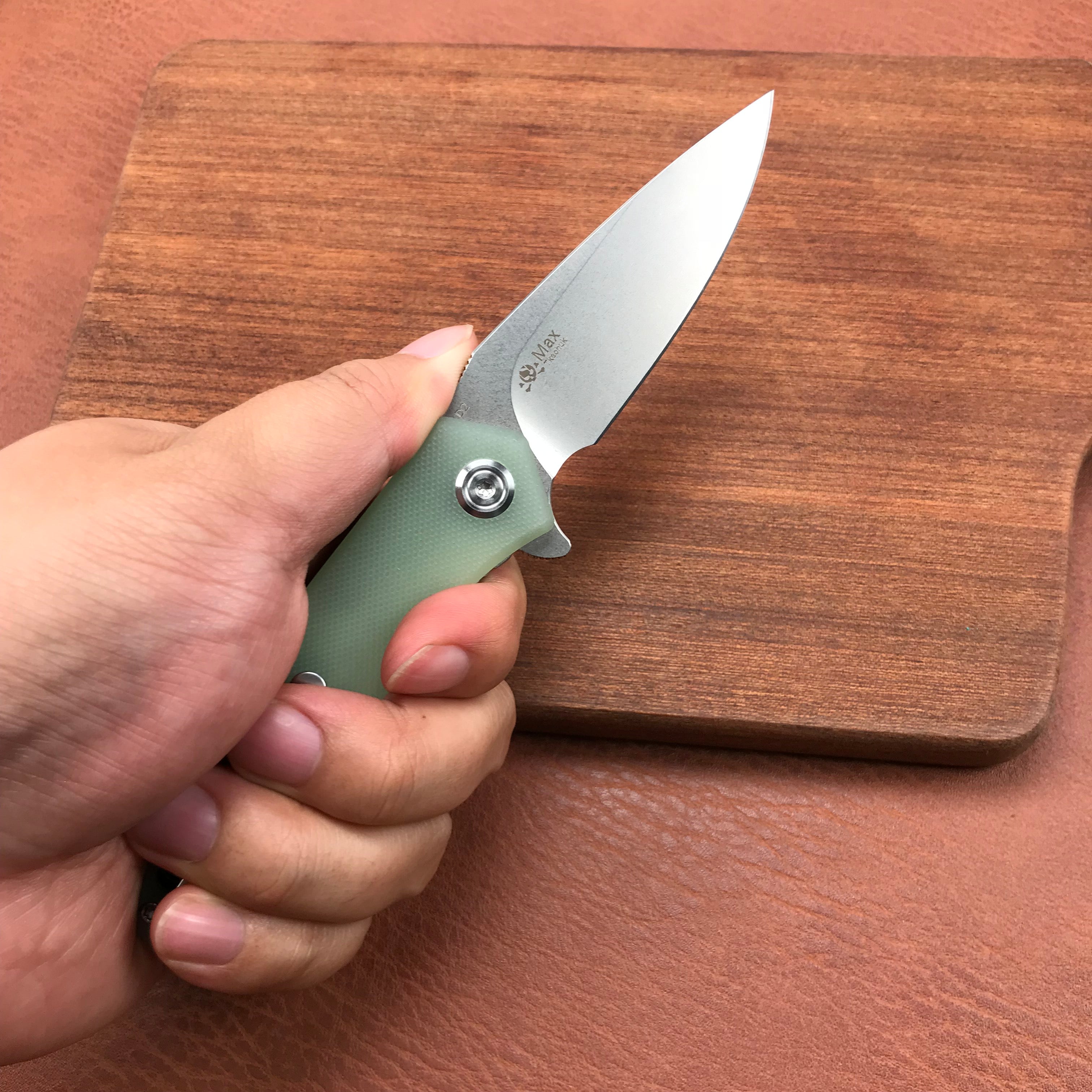 KUBEY KU055D Jade G10 Handle Folding Knife 2.95" Bead Blasted D2