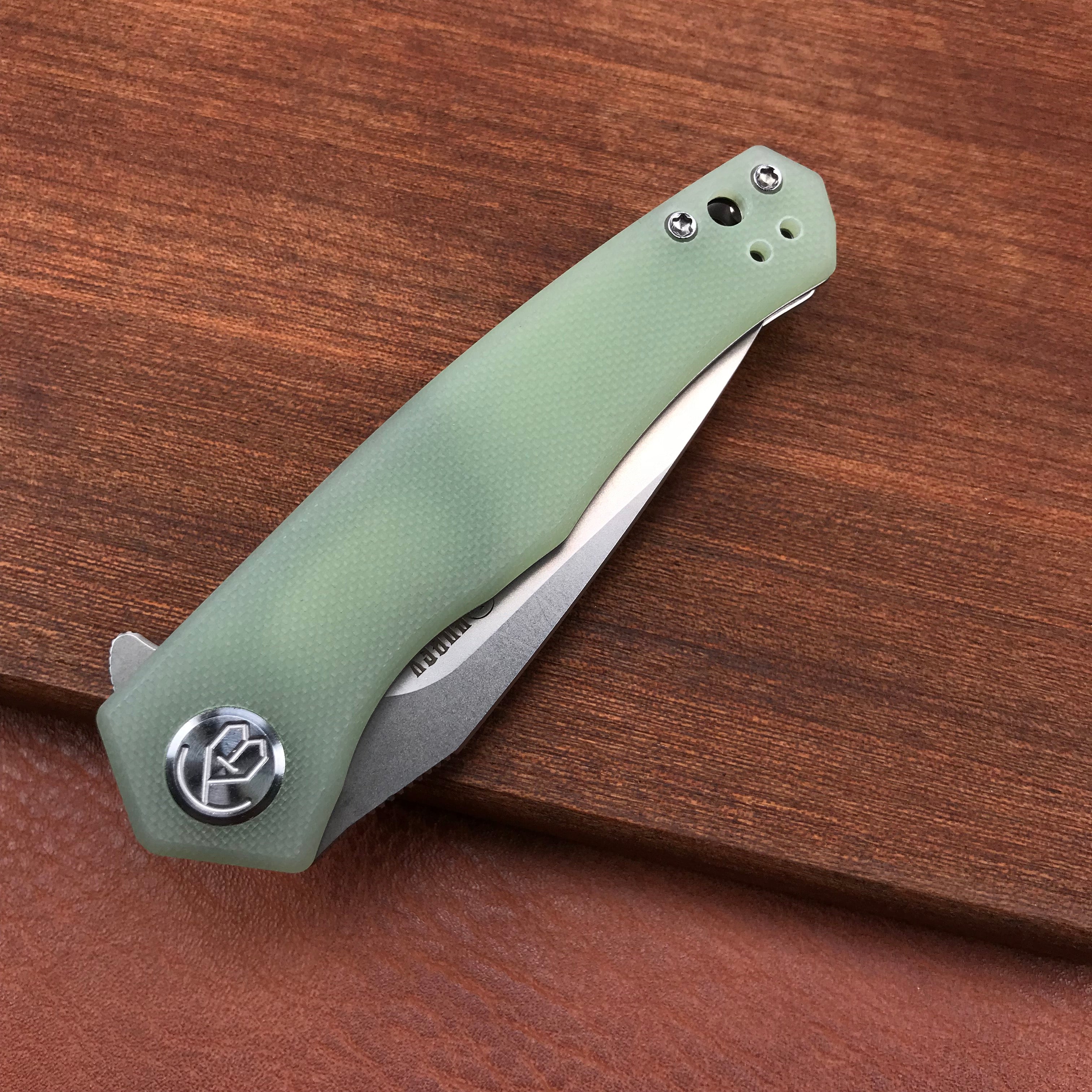 KUBEY KU055D Jade G10 Handle Folding Knife 2.95" Bead Blasted D2