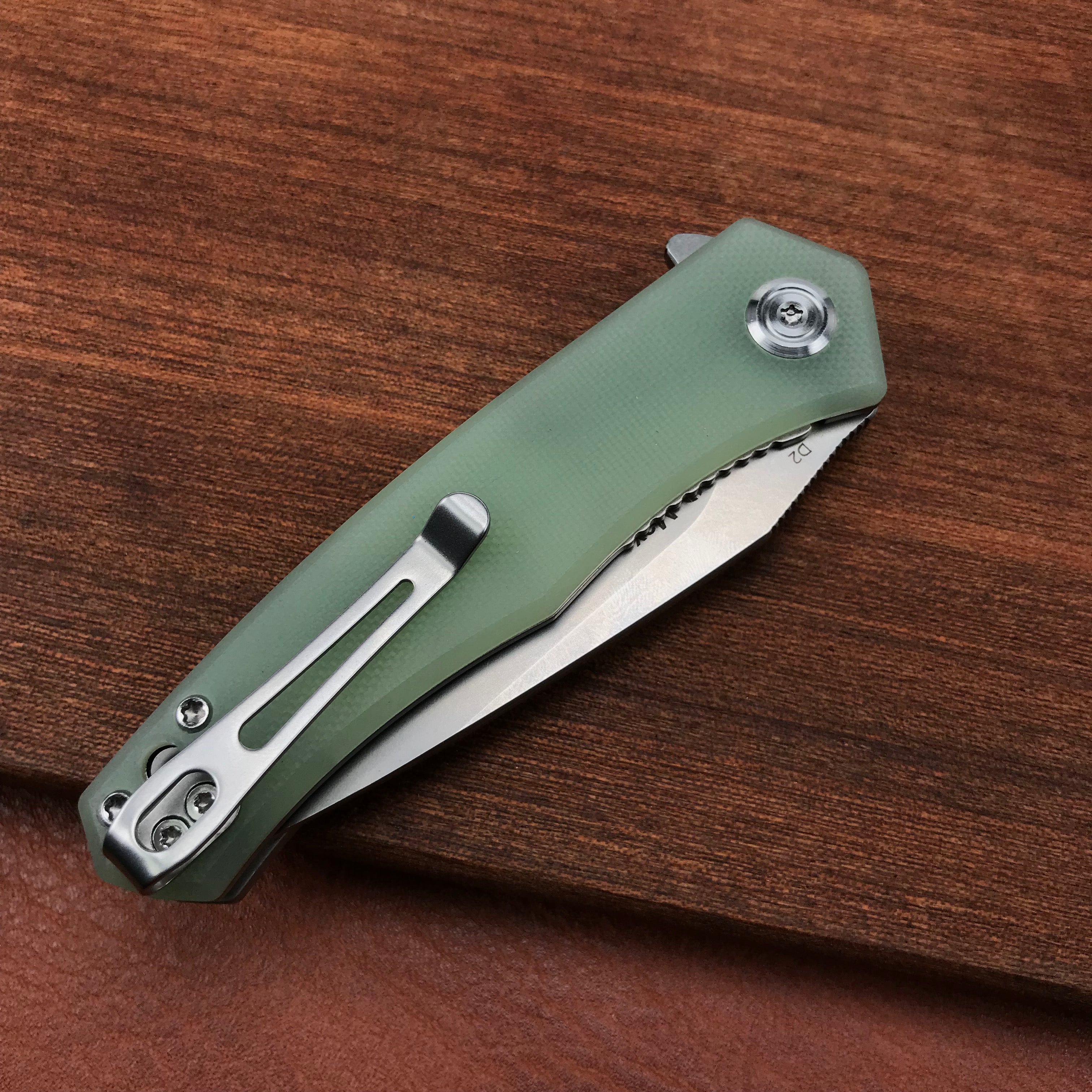 KUBEY KU055D Jade G10 Handle Folding Knife 2.95" Bead Blasted D2