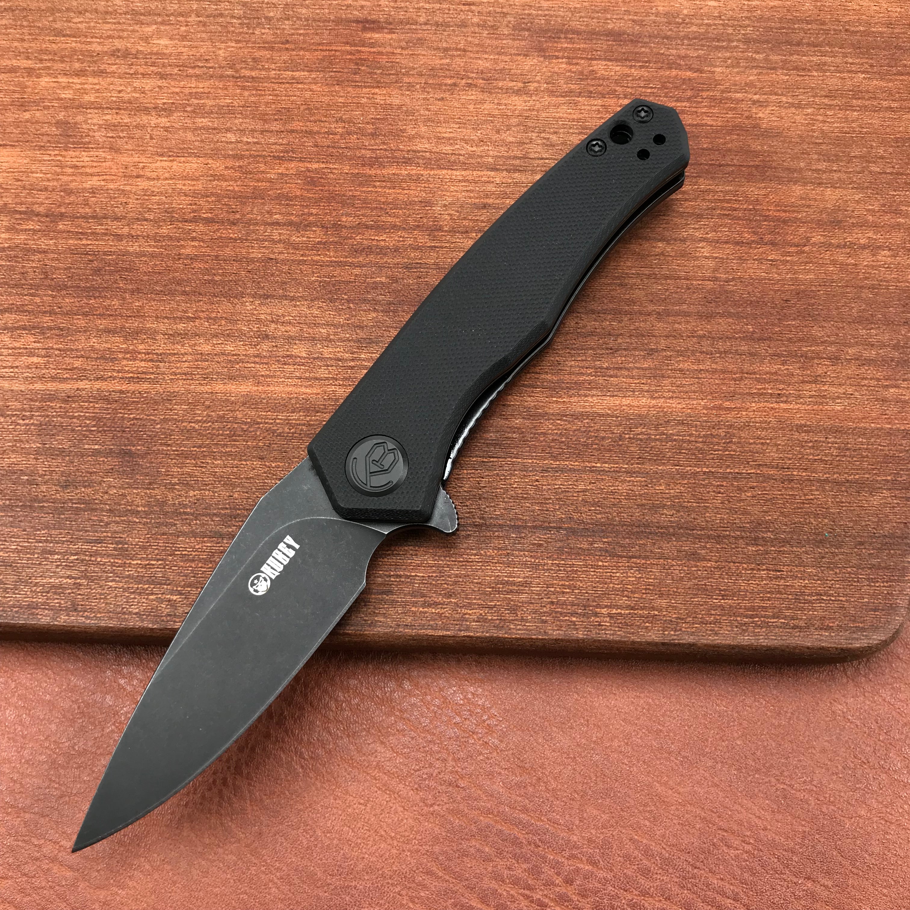 KUBEY KU055B edc  black G10 Handle Folding Knife 2.95" Dark Stonewashed D2