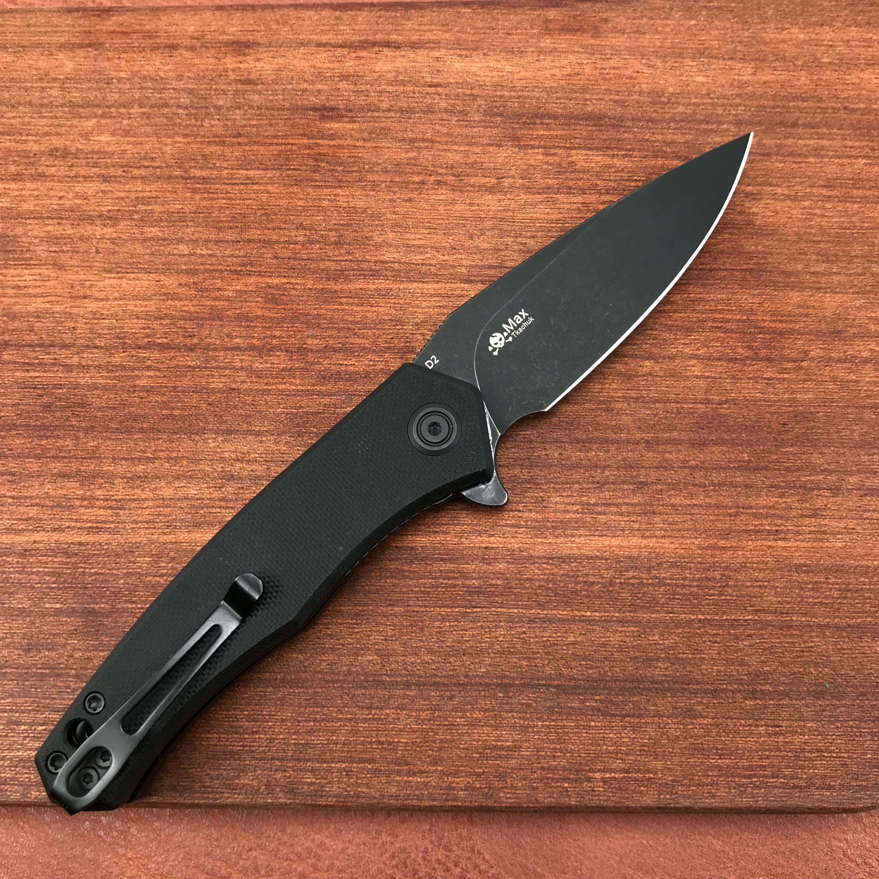 KUBEY KU055B edc  black G10 Handle Folding Knife 2.95" Dark Stonewashed D2