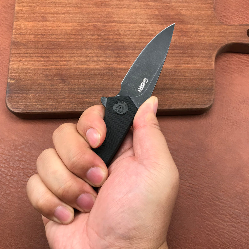 KUBEY KU055B edc  black G10 Handle Folding Knife 2.95" Dark Stonewashed D2