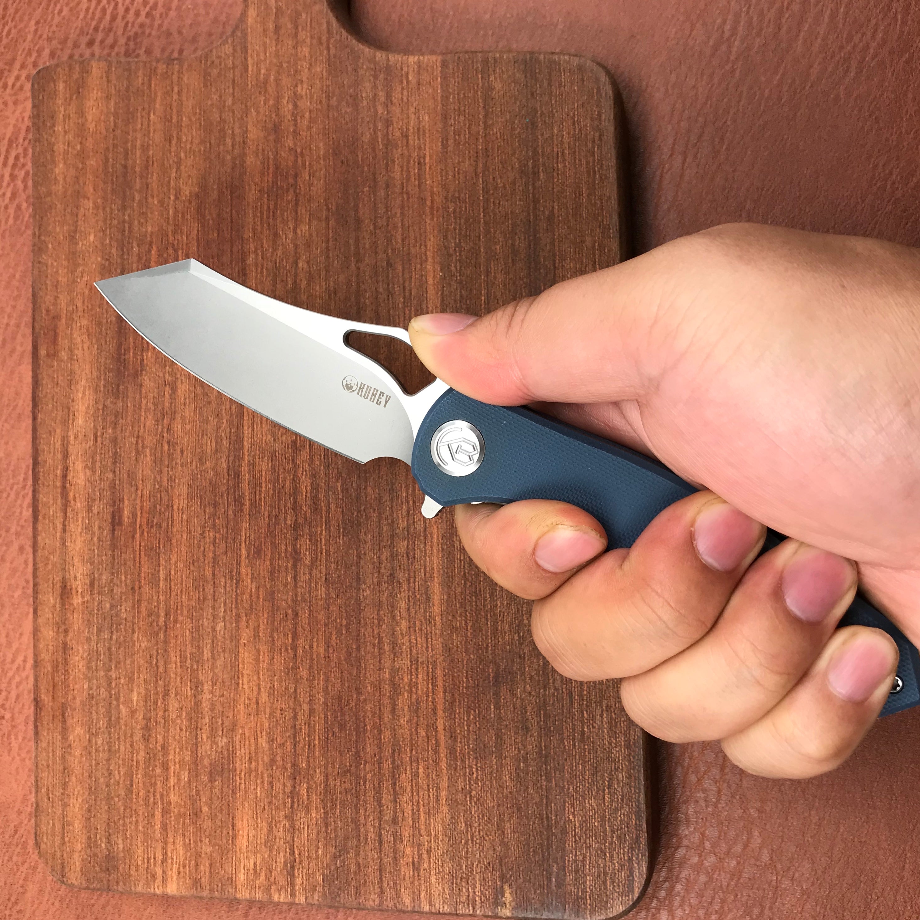 KUBEY KU310E Drake Blue G10 Handle D2 Blade Folding Knife EDC Outdoor 3.46" Blasted Stonewashed D2