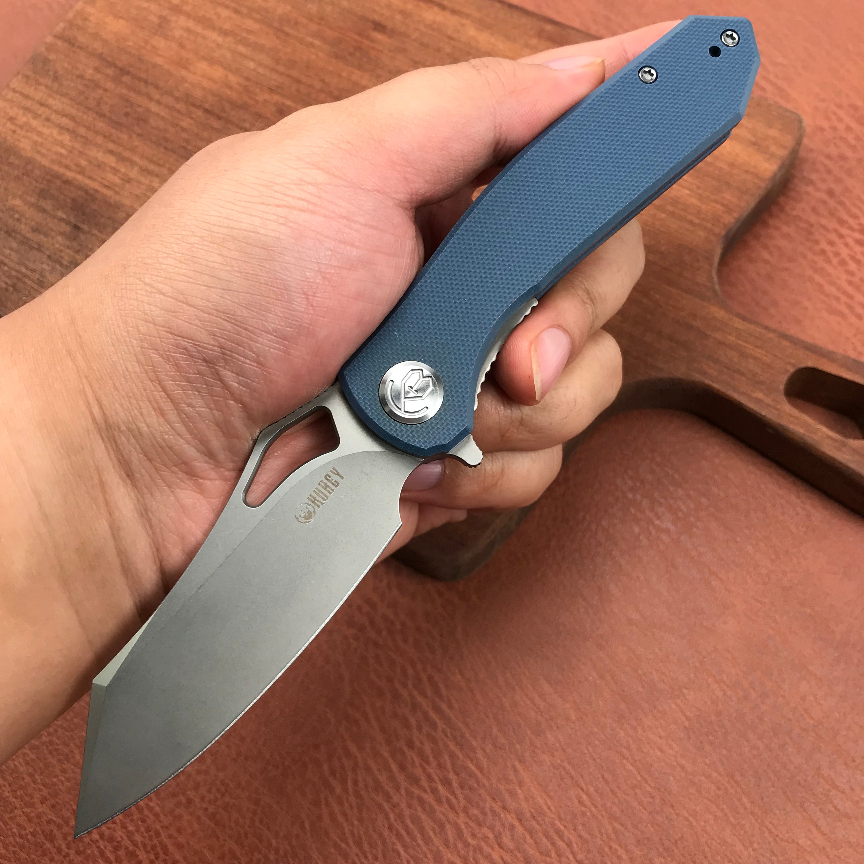 KUBEY KU310E Drake Blue G10 Handle D2 Blade Folding Knife EDC Outdoor 3.46" Blasted Stonewashed D2