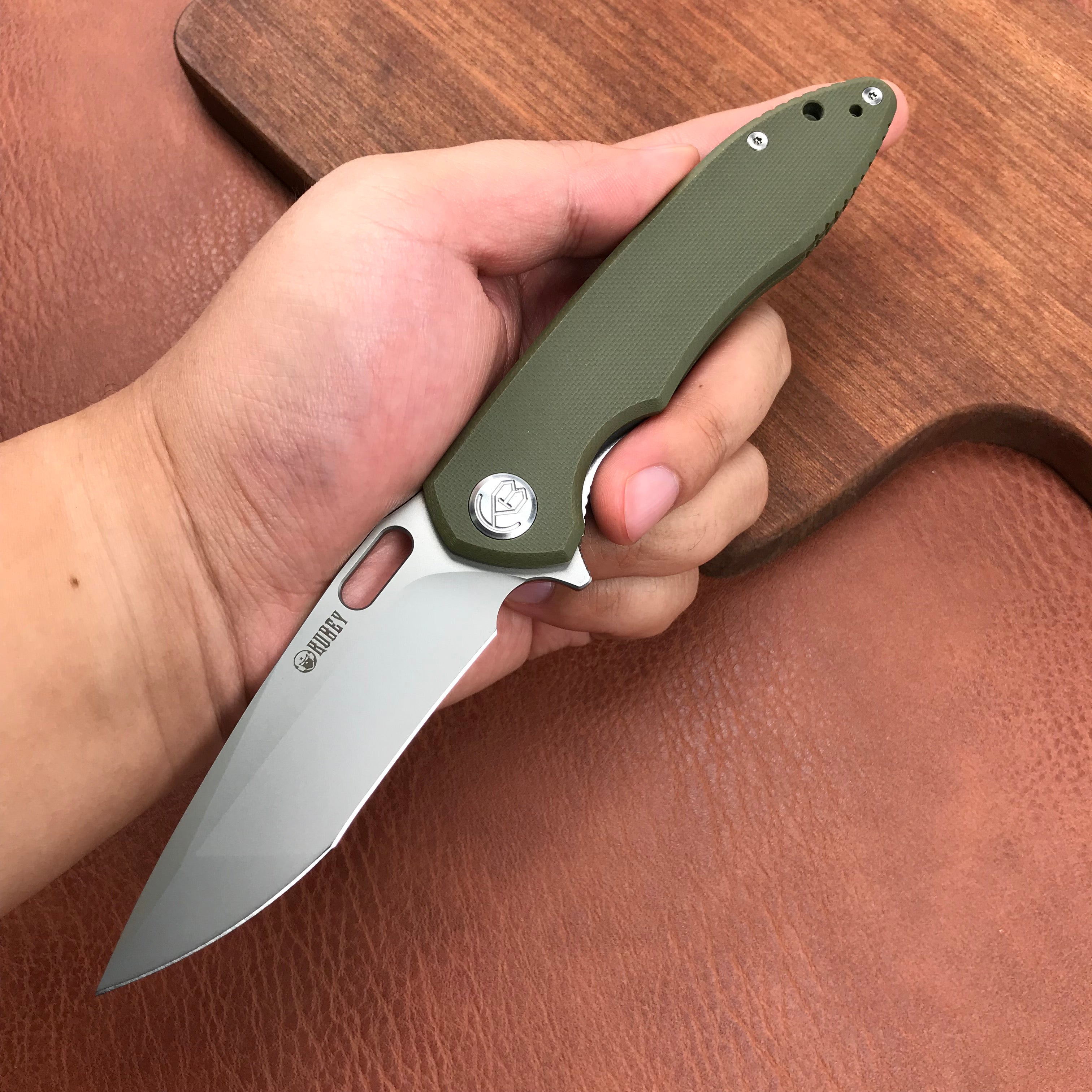 （SPECIALS ）  KUBEY  KU003B Darknesss Liner Lock Flipper Pocket Folding Knife Green G10 Handle 3.74" Bead Blasted D2