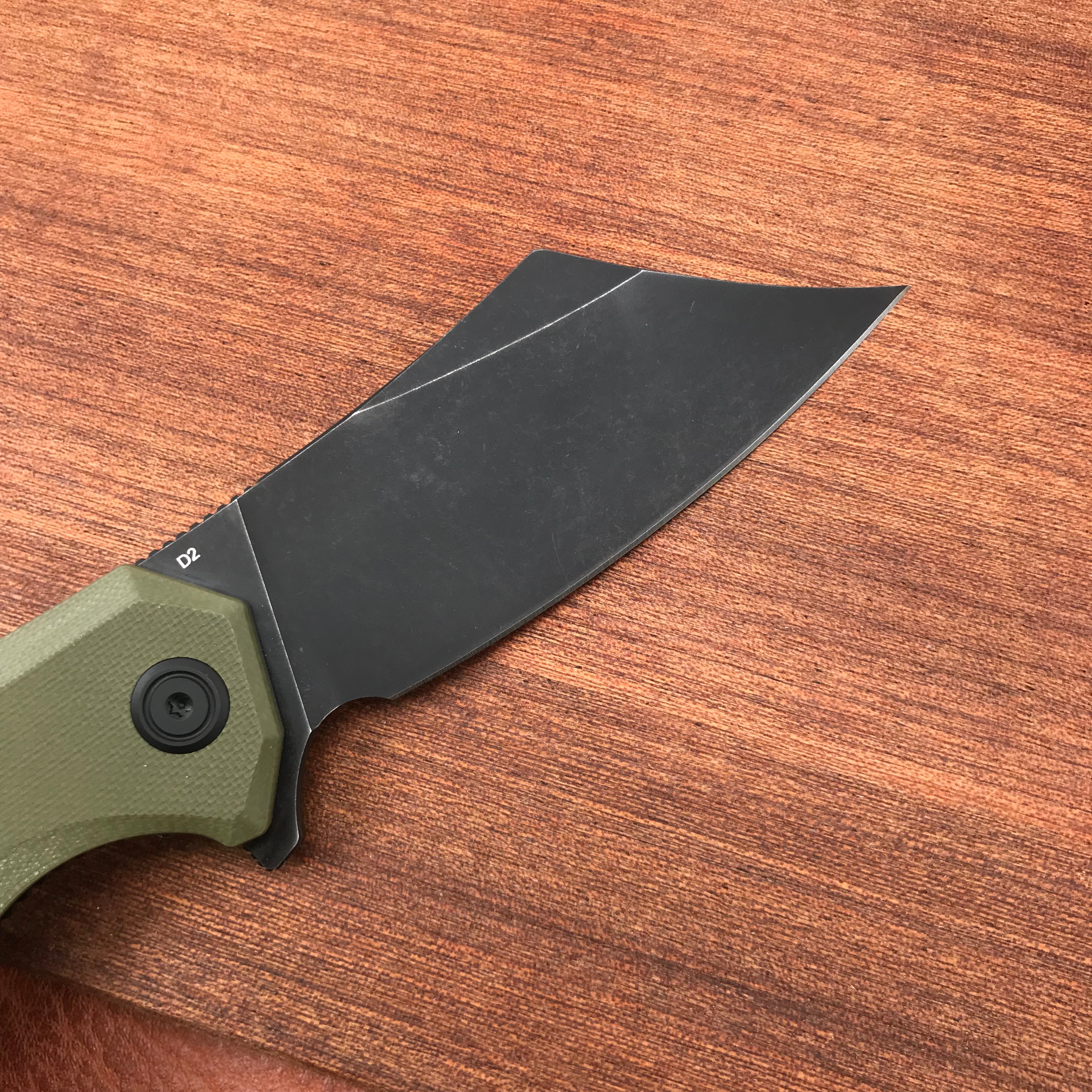 KUBEY KU329B Cleaver Liner Lock Flipper Knife Green G10 Handle 3.27" Black Stonewashed D2