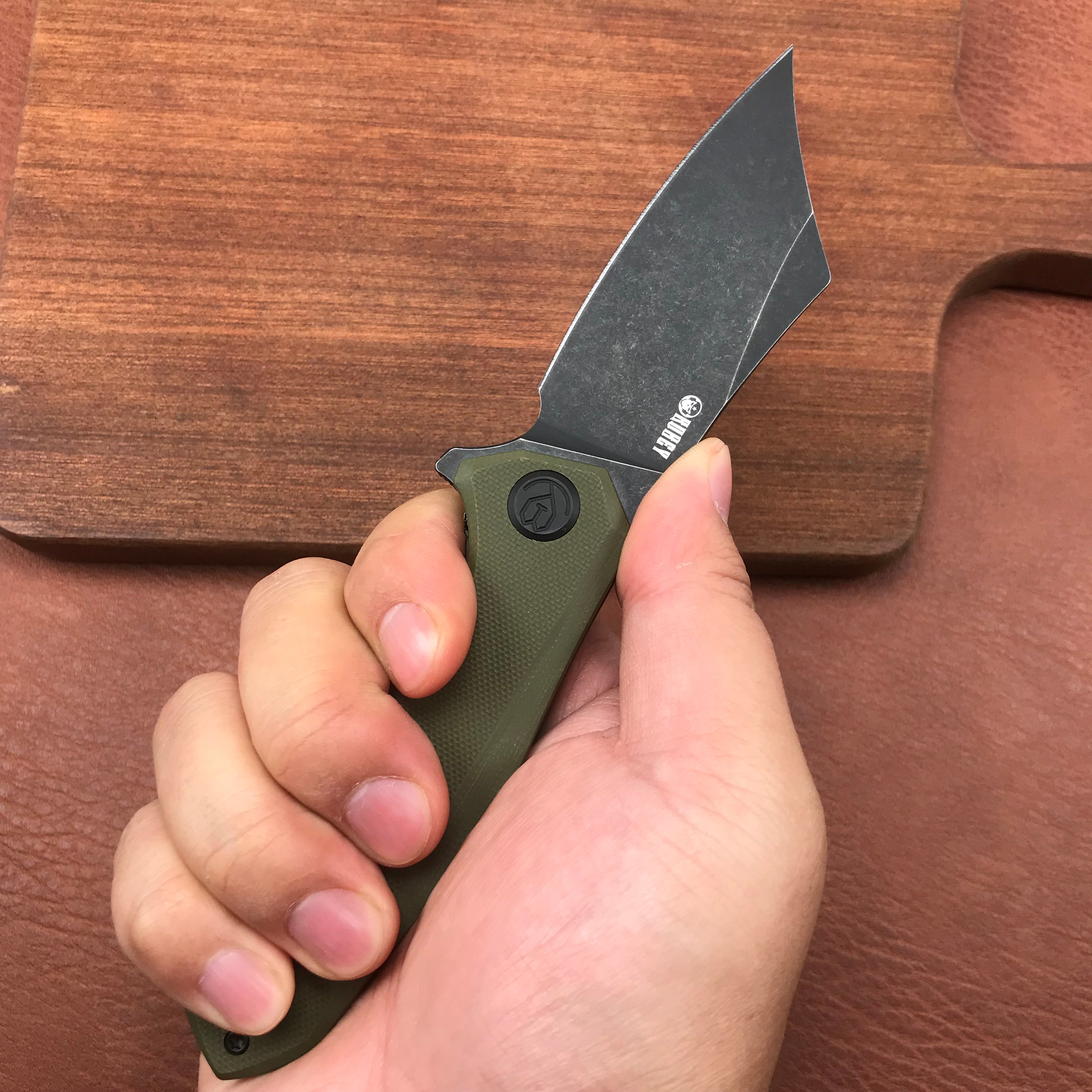 KUBEY KU329B Cleaver Liner Lock Flipper Knife Green G10 Handle 3.27" Black Stonewashed D2