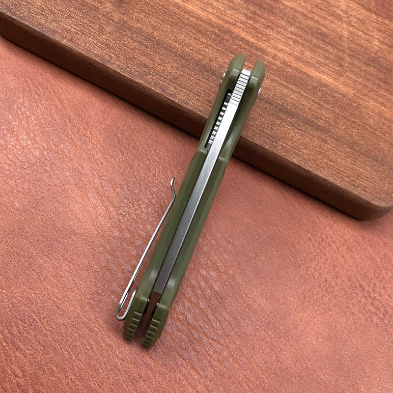 KUBEY KU212B Anteater Liner Lock Folding Knife OD Green G10 Handle (3.5" Sandblast D2)