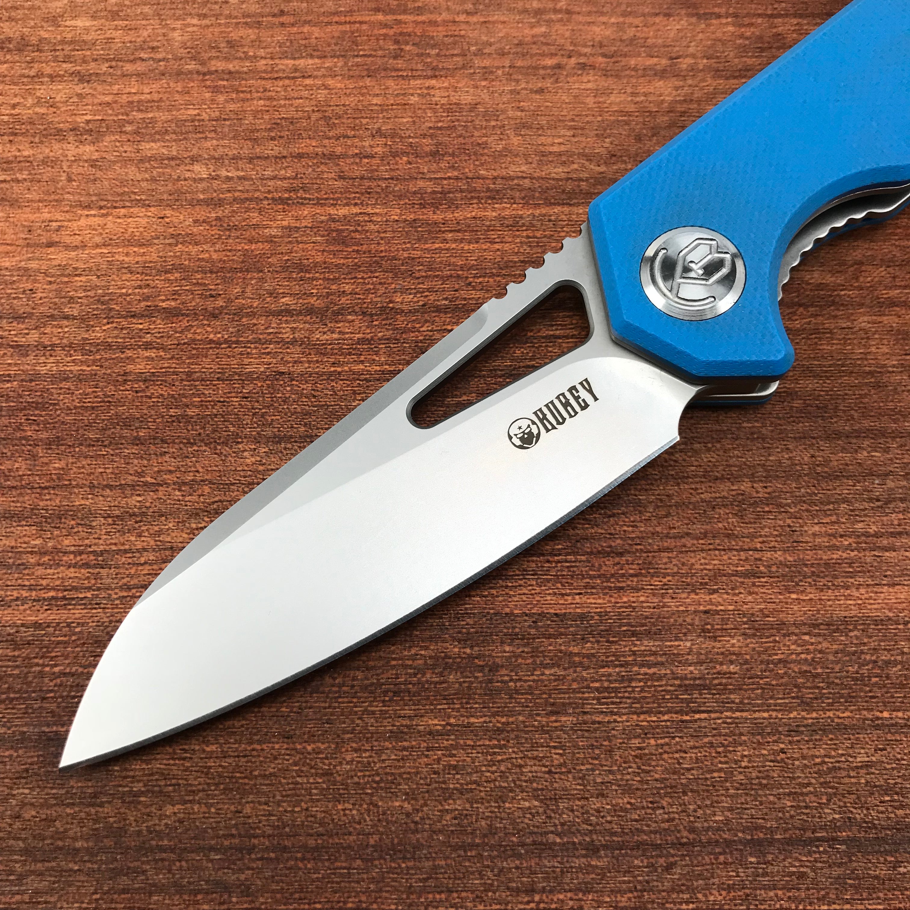 KUBEY KU291C Vagrant Liner Lock Folding Knife Blue G10 Handle (3.1" Sandblast AUS-10)