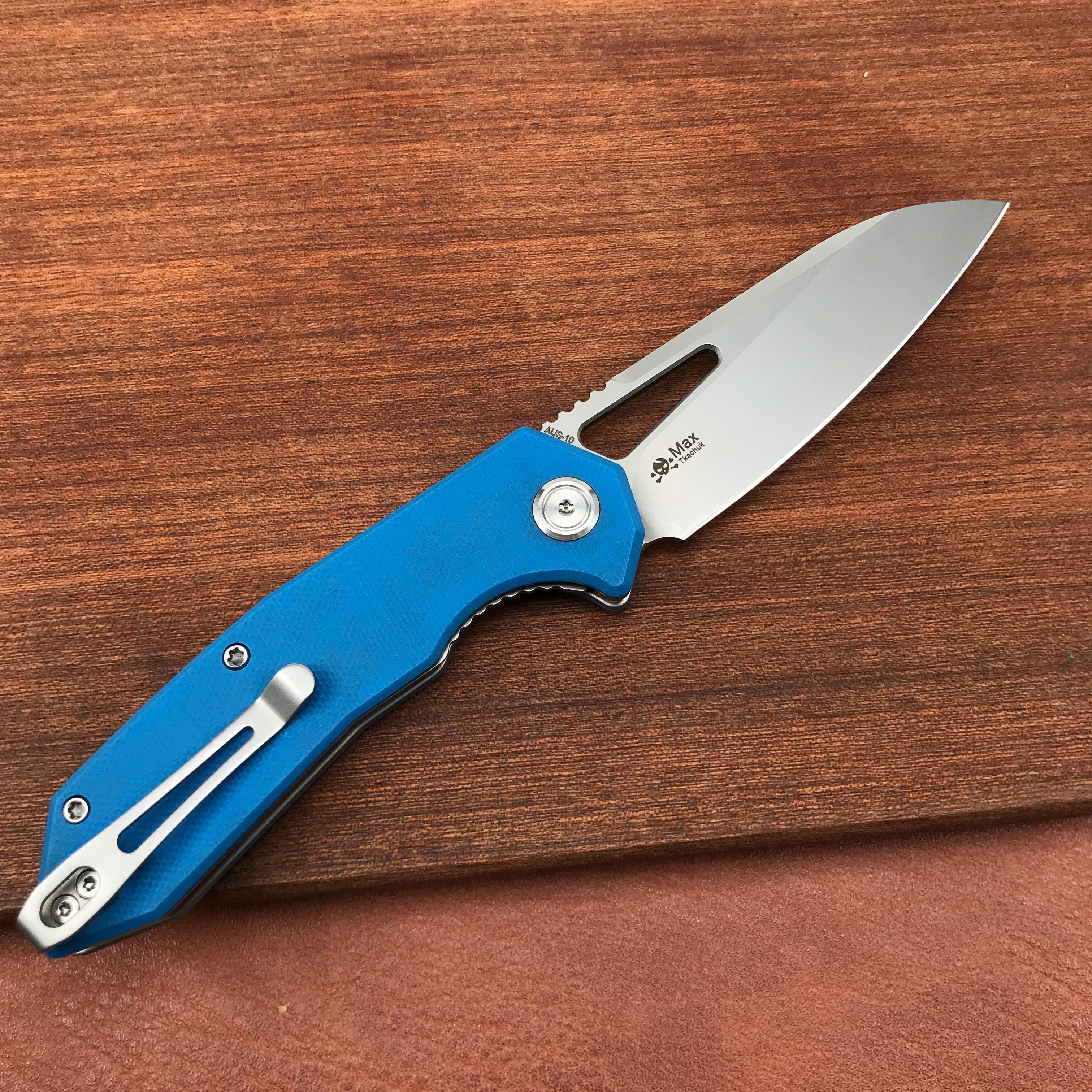 KUBEY KU291C Vagrant Liner Lock Folding Knife Blue G10 Handle (3.1" Sandblast AUS-10)