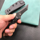 KUBEY KU320B WOLF E-CQC Fixed Blade Knife Black G10 Handle w/Kydex 2.76" Dark Stonewashed D2