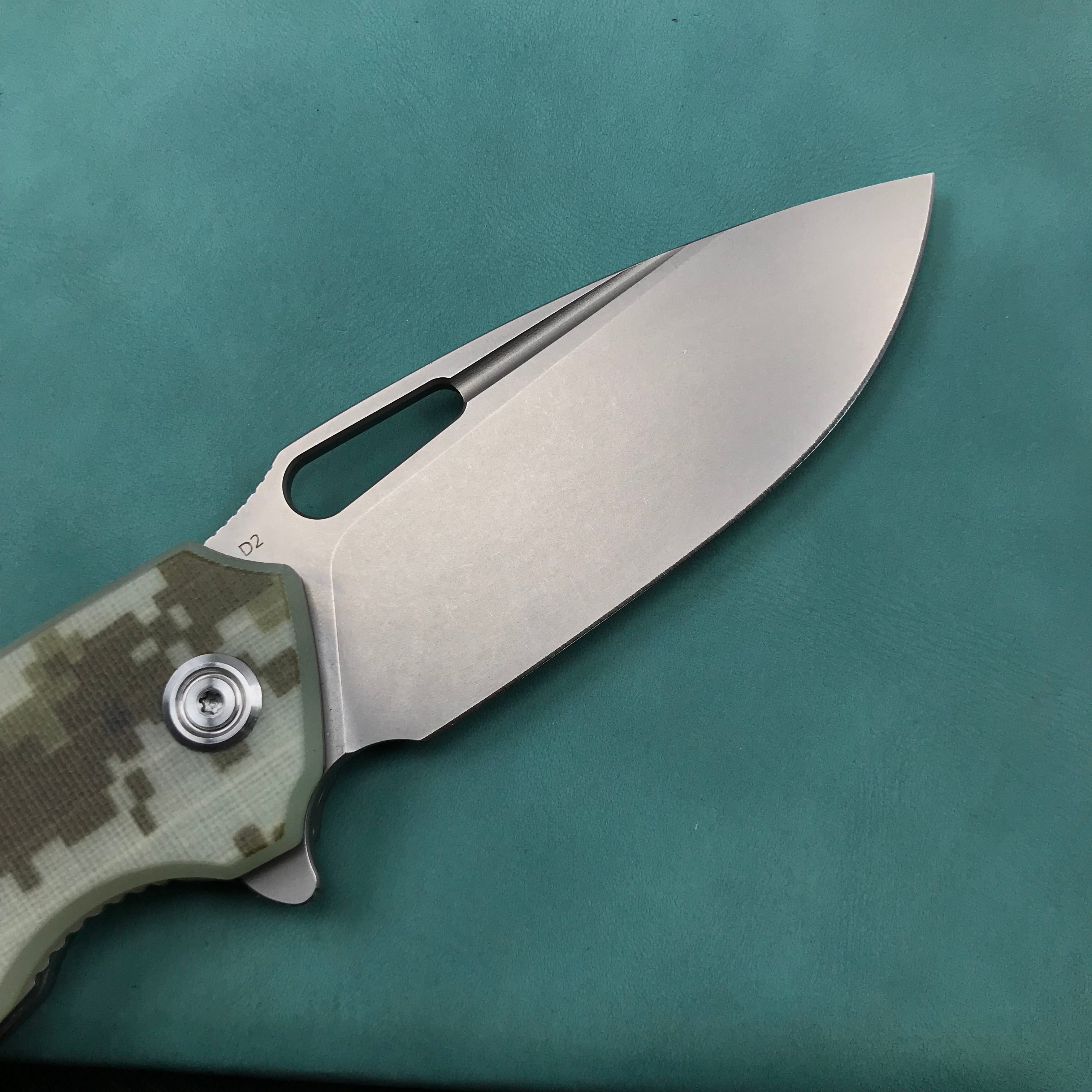 KUBEY KU322K Liner Lock Flipper Folding Knife Camo G10 Handle 3.39" Blasted Stonewashed D2