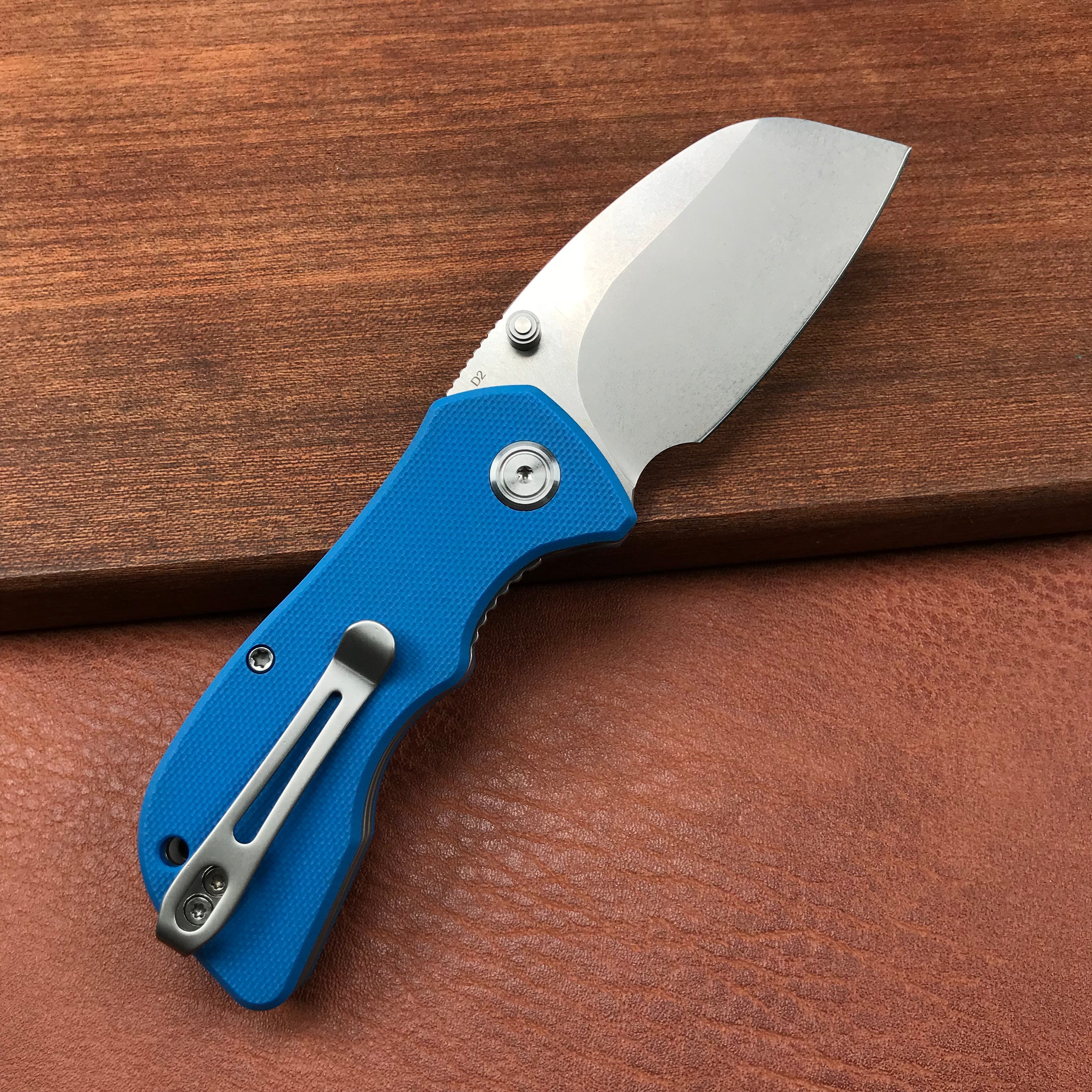 KUBEY KU180C Karaji Liner Lock Dual Thumb Studs Open Folding Pocket Knife Blue G10 Handle 2.56" Bead Blasted D2