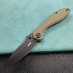 KUBEY KU314G Ruckus Liner Lock Folding Knife OD Green G10 Handle 3.31" Dark Stonewashed AUS-10