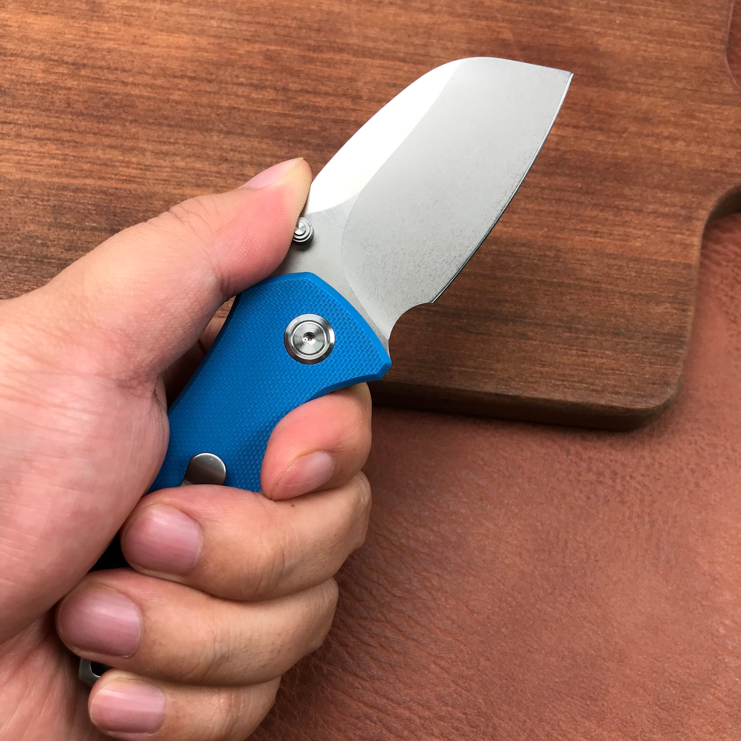 KUBEY KU180C Karaji Liner Lock Dual Thumb Studs Open Folding Pocket Knife Blue G10 Handle 2.56" Bead Blasted D2