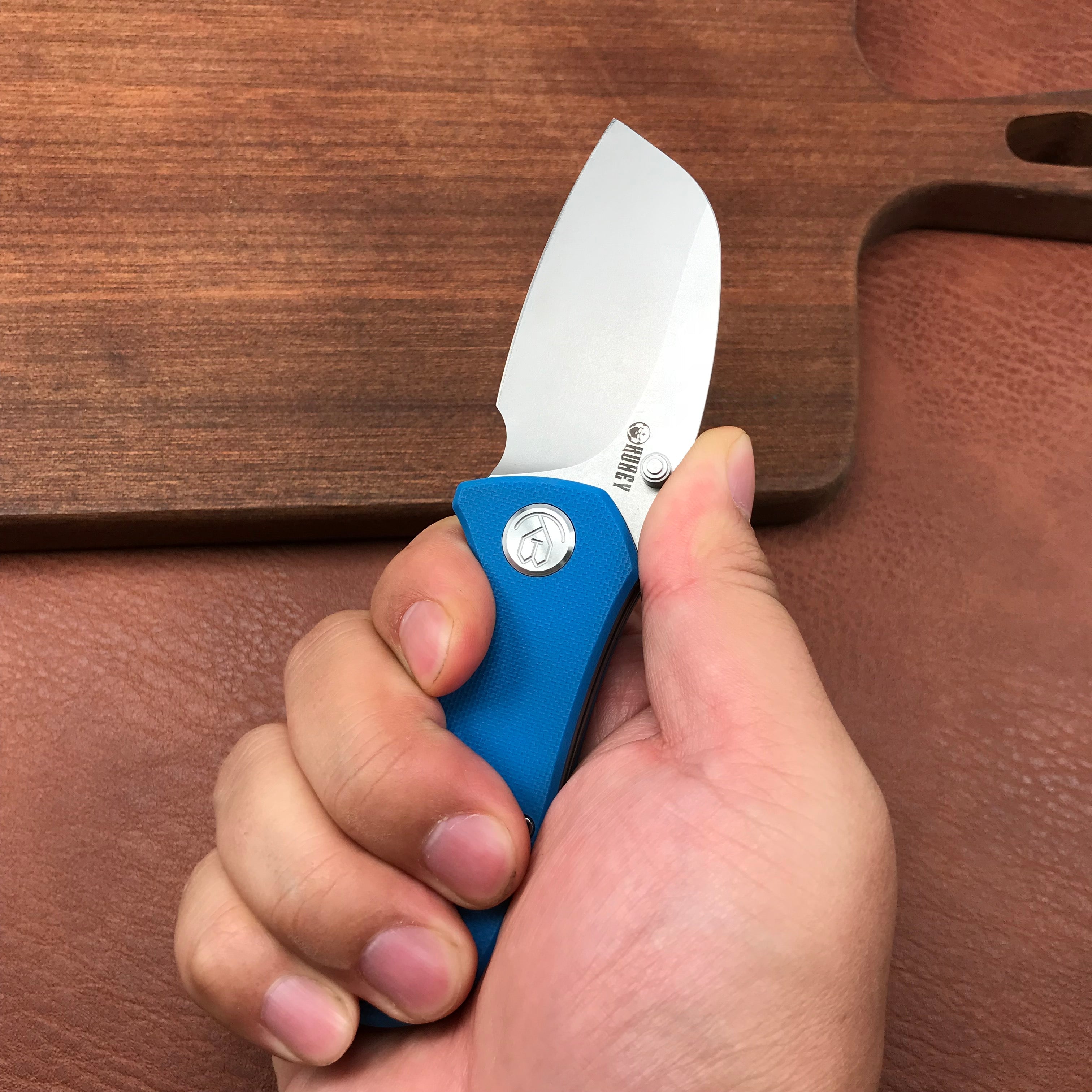 KUBEY KU180C Karaji Liner Lock Dual Thumb Studs Open Folding Pocket Knife Blue G10 Handle 2.56" Bead Blasted D2