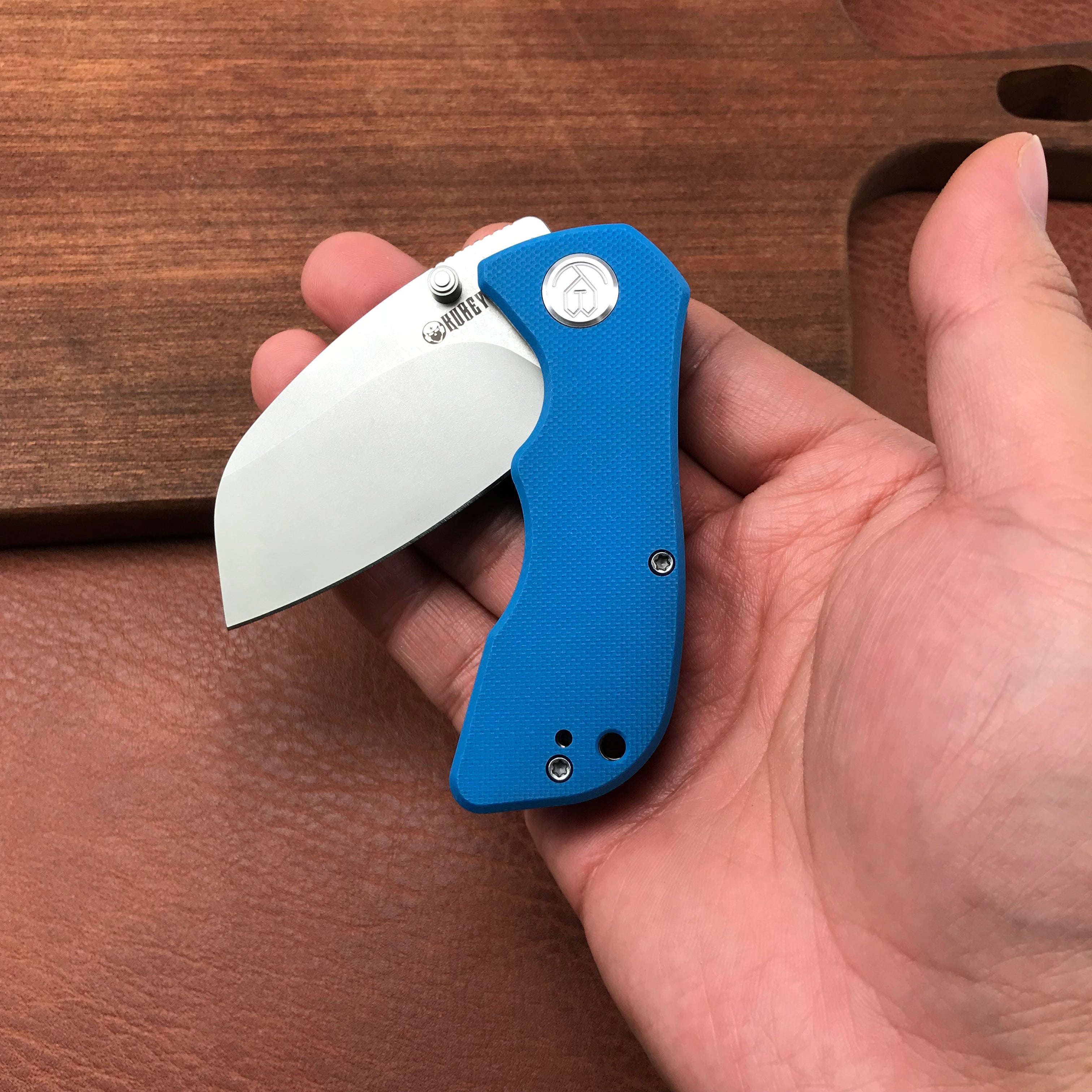 KUBEY KU180C Karaji Liner Lock Dual Thumb Studs Open Folding Pocket Knife Blue G10 Handle 2.56" Bead Blasted D2