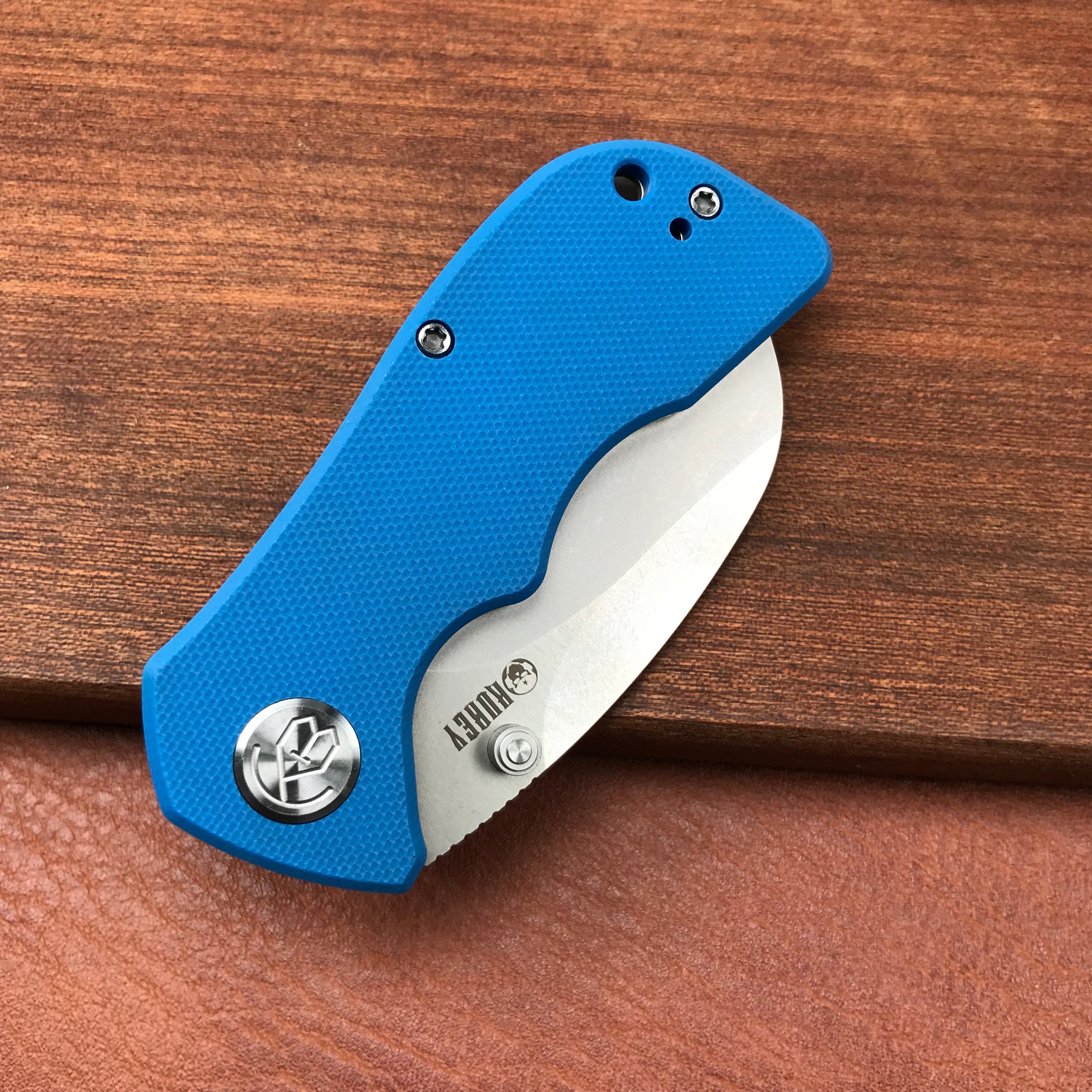 KUBEY KU180C Karaji Liner Lock Dual Thumb Studs Open Folding Pocket Knife Blue G10 Handle 2.56" Bead Blasted D2