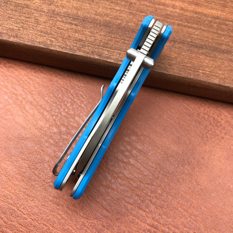 KUBEY KU180C Karaji Liner Lock Dual Thumb Studs Open Folding Pocket Knife Blue G10 Handle 2.56" Bead Blasted D2