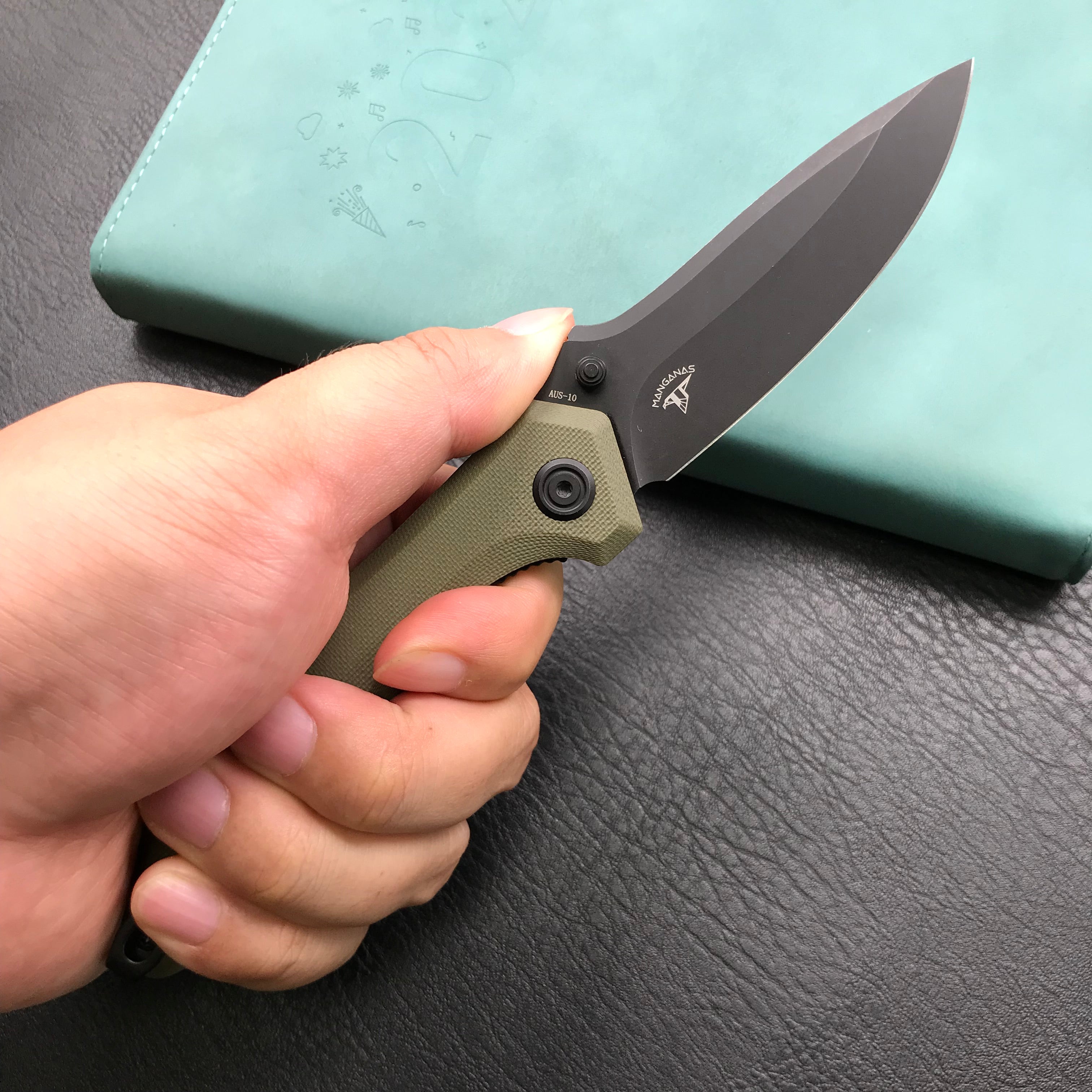 KUBEY KU314G Ruckus Liner Lock Folding Knife OD Green G10 Handle 3.31" Dark Stonewashed AUS-10