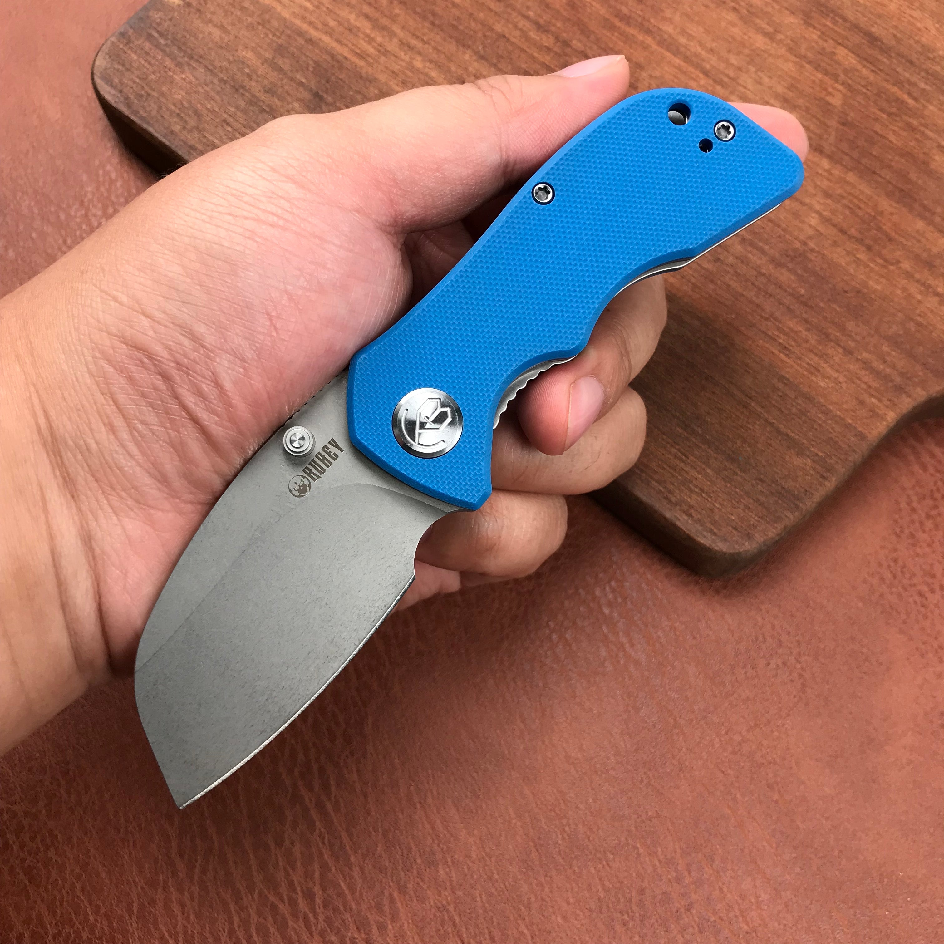 KUBEY KU180C Karaji Liner Lock Dual Thumb Studs Open Folding Pocket Knife Blue G10 Handle 2.56" Bead Blasted D2