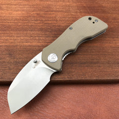 KUBEY KU180B Karaji Liner Lock Dual Thumb Studs Open Folding Pocket Knife Tan G10 Handle 2.56" Bead Blasted D2