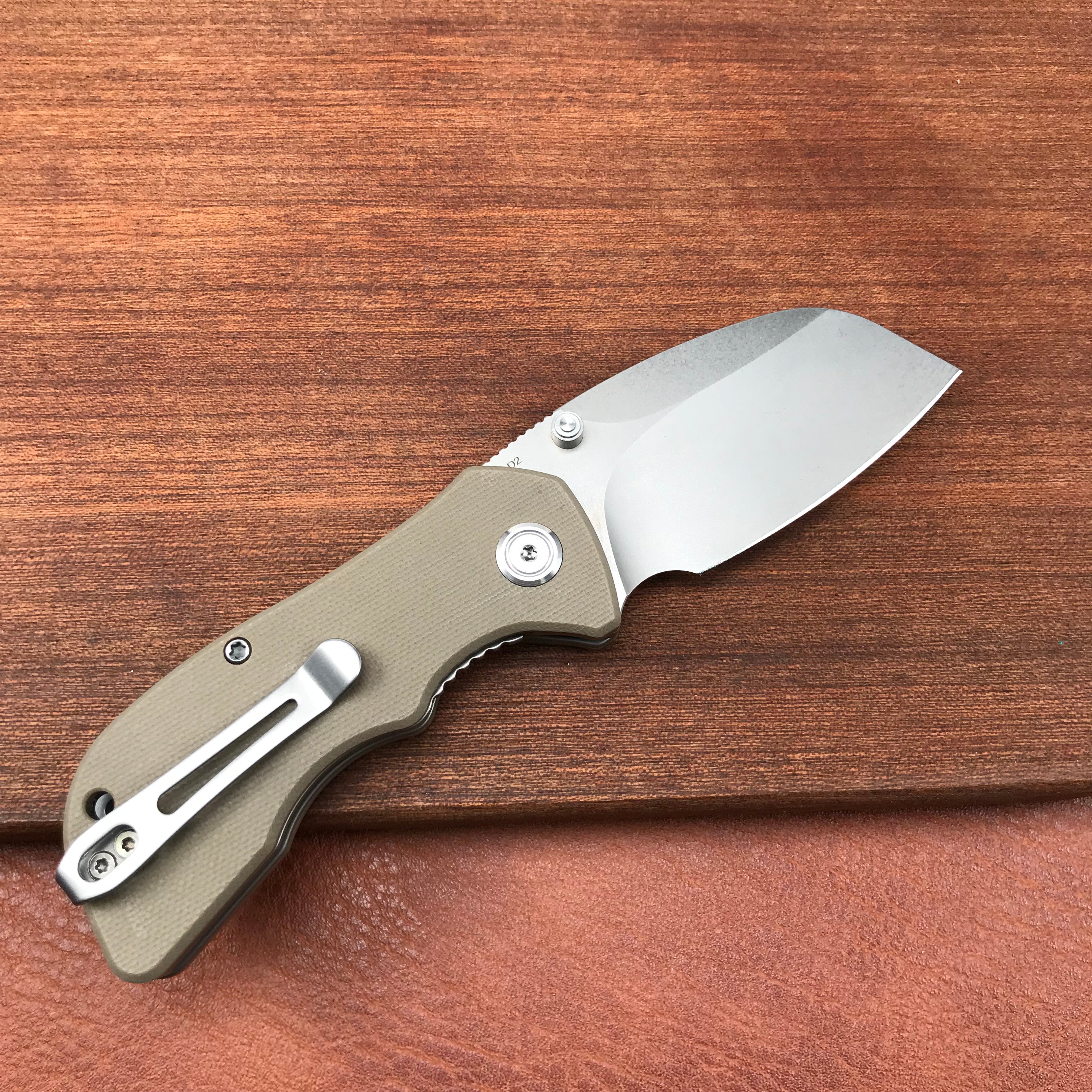 KUBEY KU180B Karaji Liner Lock Dual Thumb Studs Open Folding Pocket Knife Tan G10 Handle 2.56" Bead Blasted D2