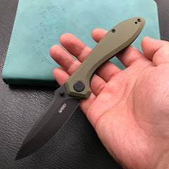 KUBEY KU314G Ruckus Liner Lock Folding Knife OD Green G10 Handle 3.31" Dark Stonewashed AUS-10