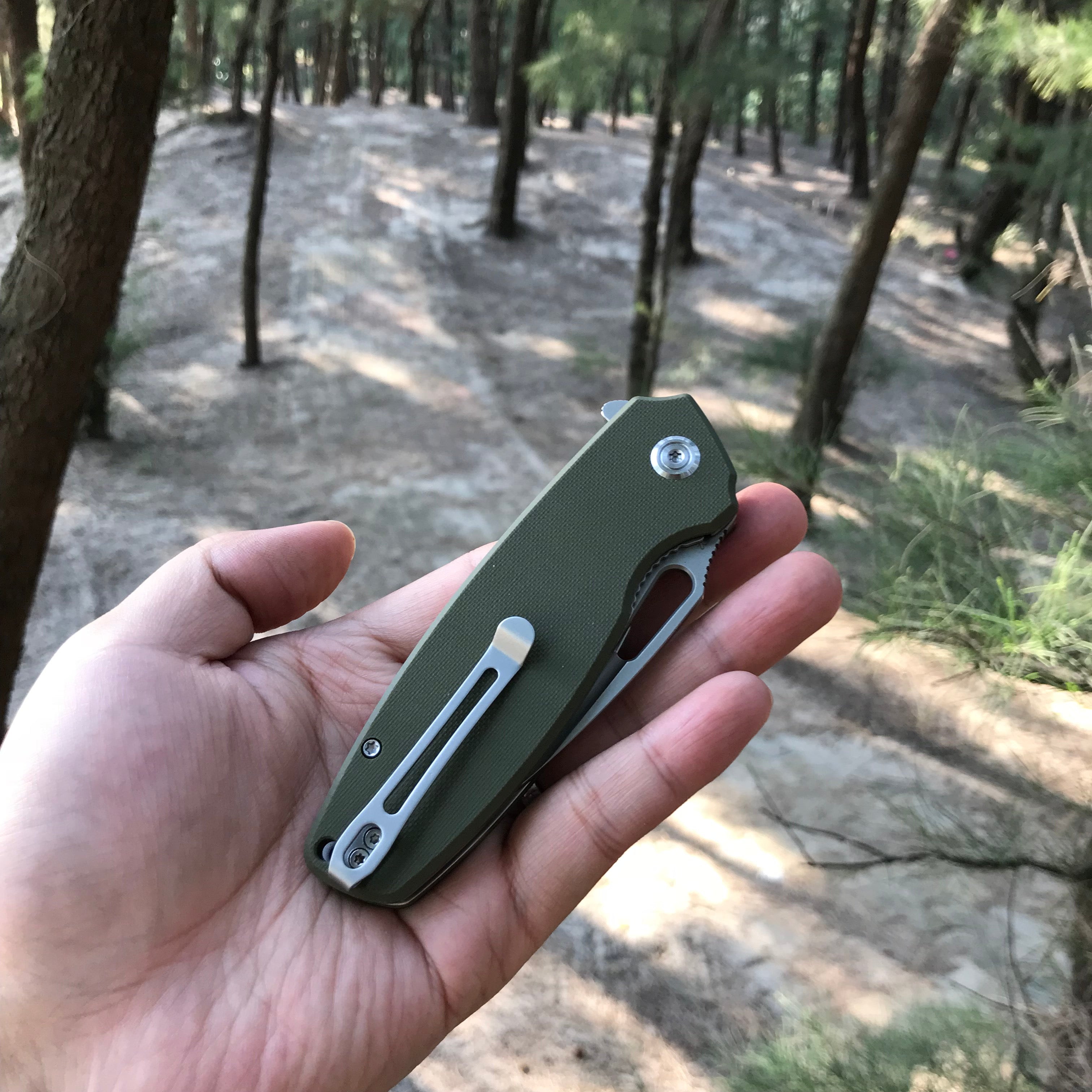 KUBEY KU322B Liner Lock Flipper Folding Knife Green G10 Handle 3.39" Blasted Stonewashed  D2