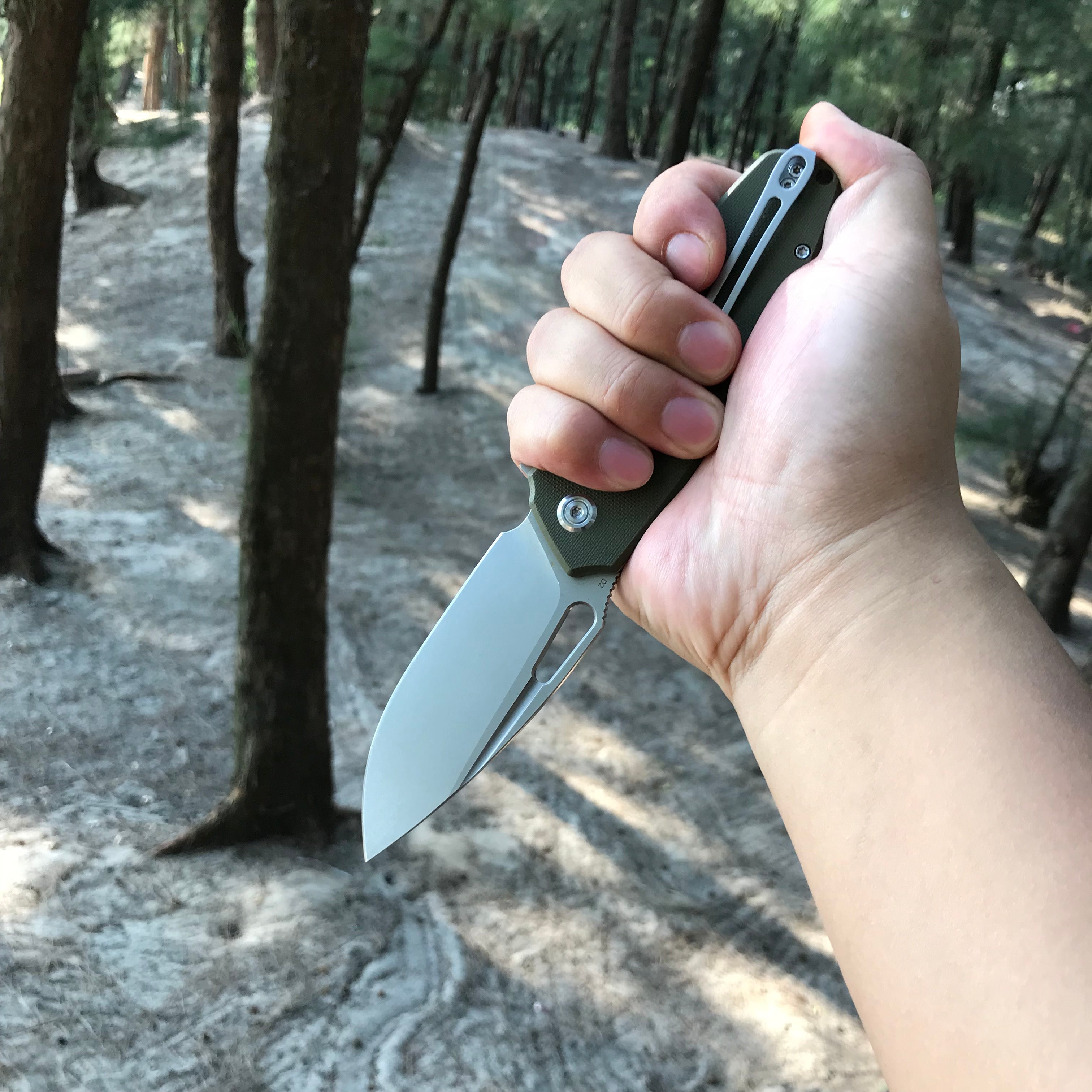 KUBEY KU322B Liner Lock Flipper Folding Knife Green G10 Handle 3.39" Blasted Stonewashed  D2