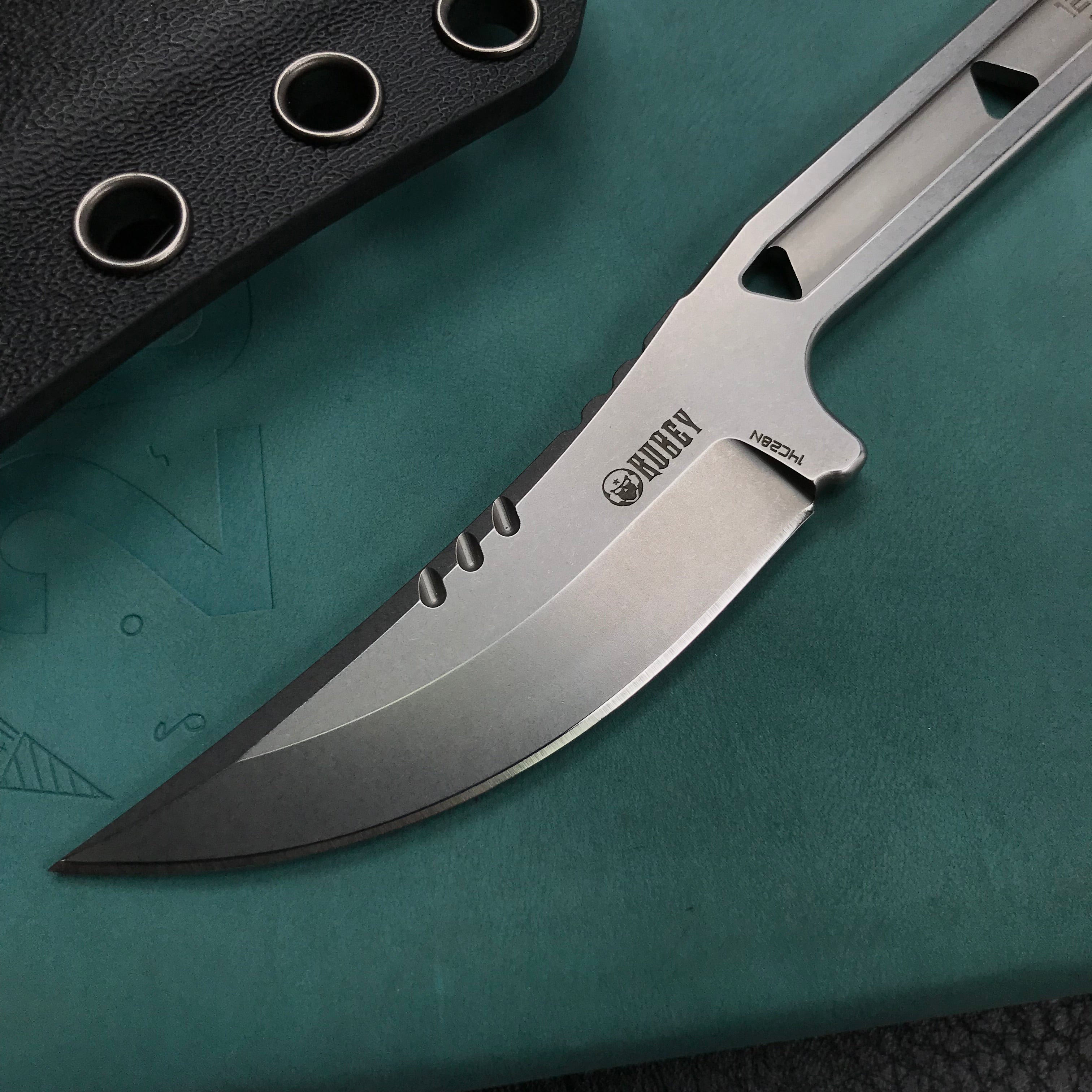 KUBEY KU362 Hydra Design 12.7 Every Day Carry Fixed Blade Knife Skeletonized Handle 2.60" Blasted Stonewashed 14C28N