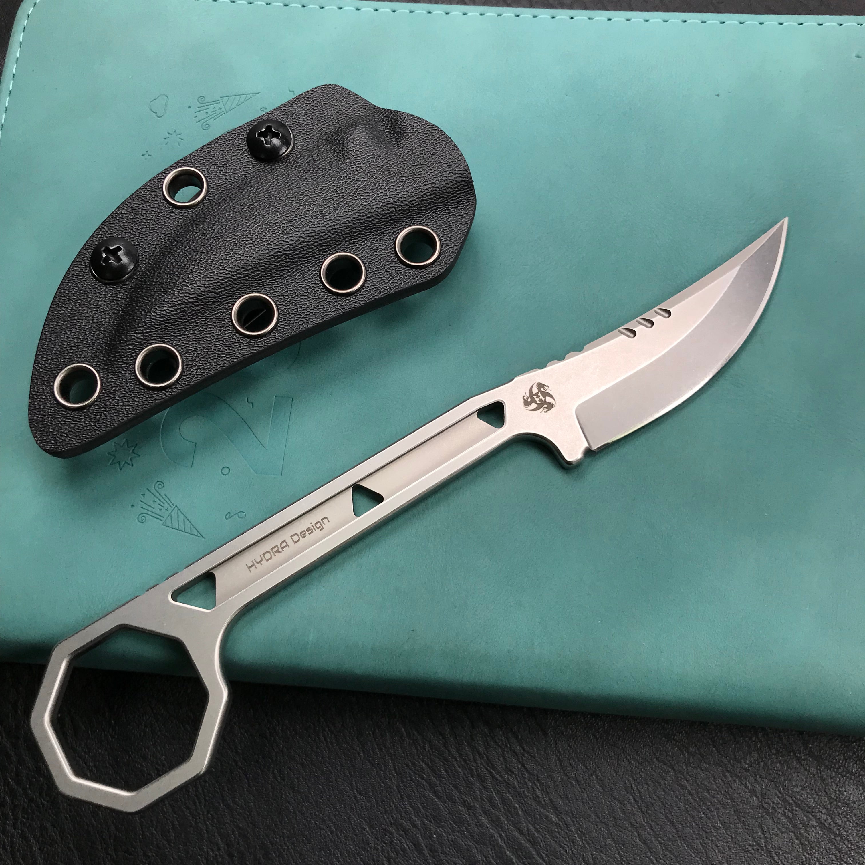 KUBEY KU362 Hydra Design 12.7 Every Day Carry Fixed Blade Knife Skeletonized Handle 2.60" Blasted Stonewashed 14C28N