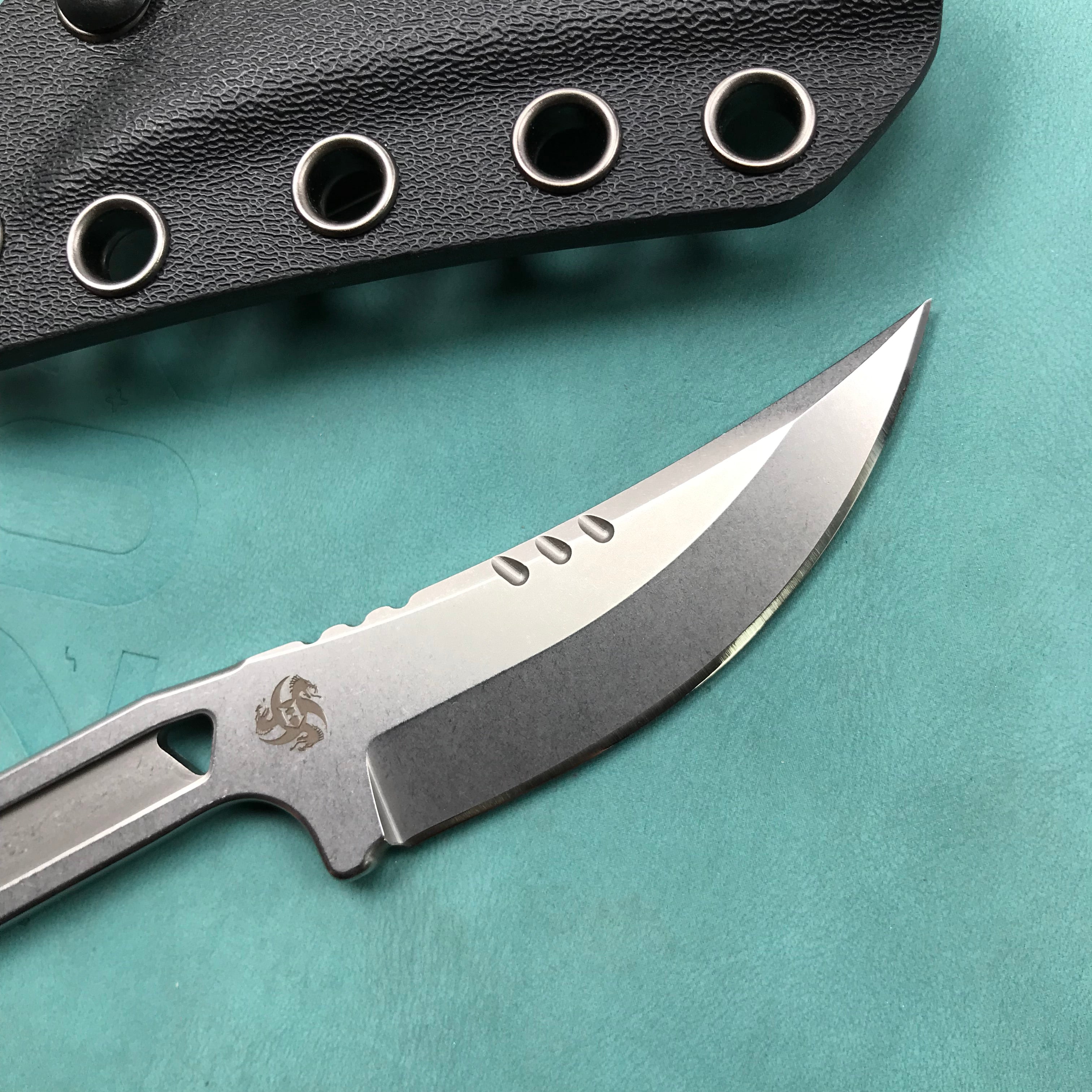 KUBEY KU362 Hydra Design 12.7 Every Day Carry Fixed Blade Knife Skeletonized Handle 2.60" Blasted Stonewashed 14C28N
