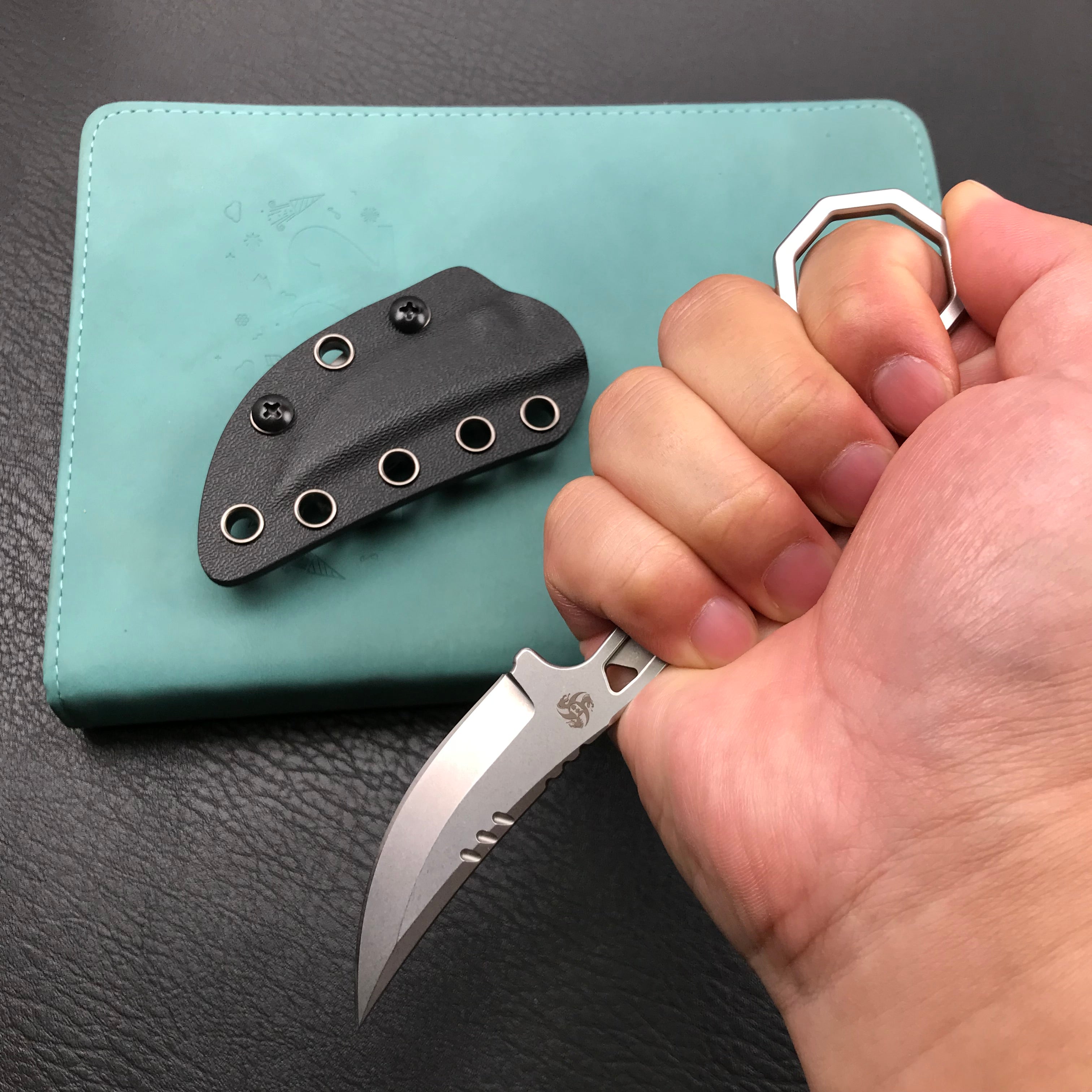 KUBEY KU362 Hydra Design 12.7 Every Day Carry Fixed Blade Knife Skeletonized Handle 2.60" Blasted Stonewashed 14C28N