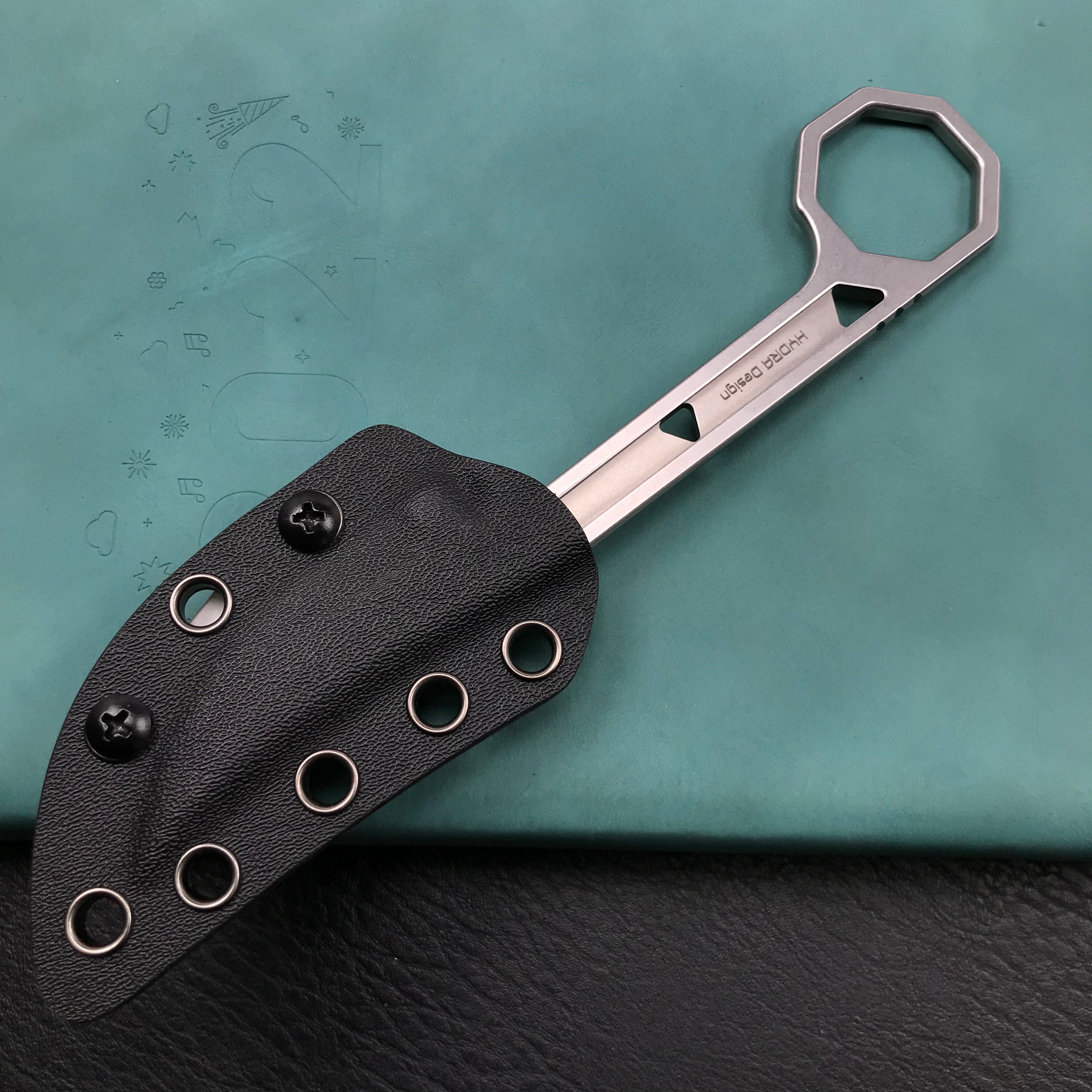 KUBEY KU362 Hydra Design 12.7 Every Day Carry Fixed Blade Knife Skeletonized Handle 2.60" Blasted Stonewashed 14C28N