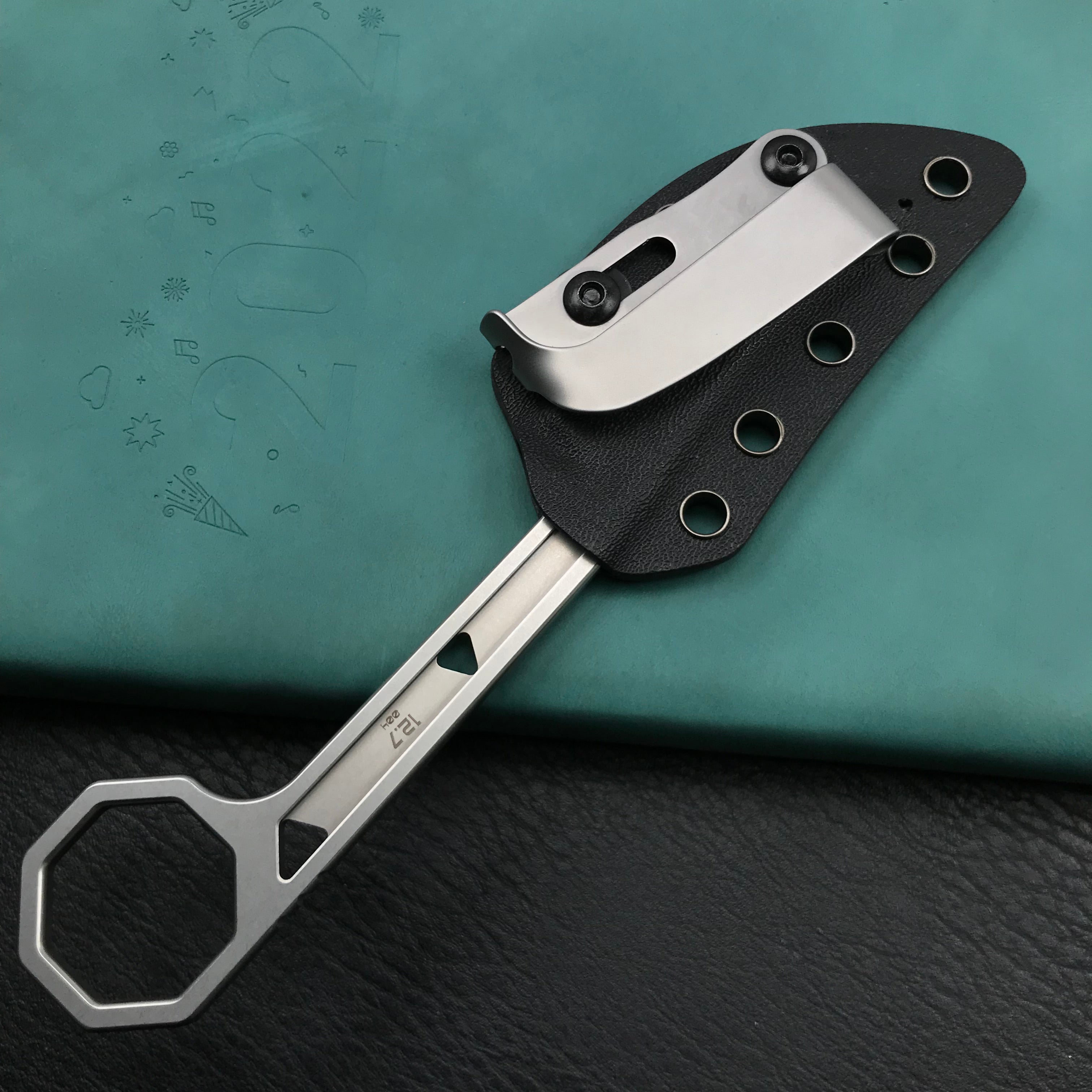 KUBEY KU362 Hydra Design 12.7 Every Day Carry Fixed Blade Knife Skeletonized Handle 2.60" Blasted Stonewashed 14C28N